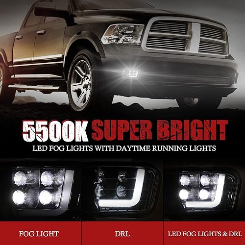 Miniatura 3 de BUNKER INDUST Dodge Ram - Luz antiniebla LED con juego de luces de circulación diurna, par de lámparas antiniebla de conducción de inundación