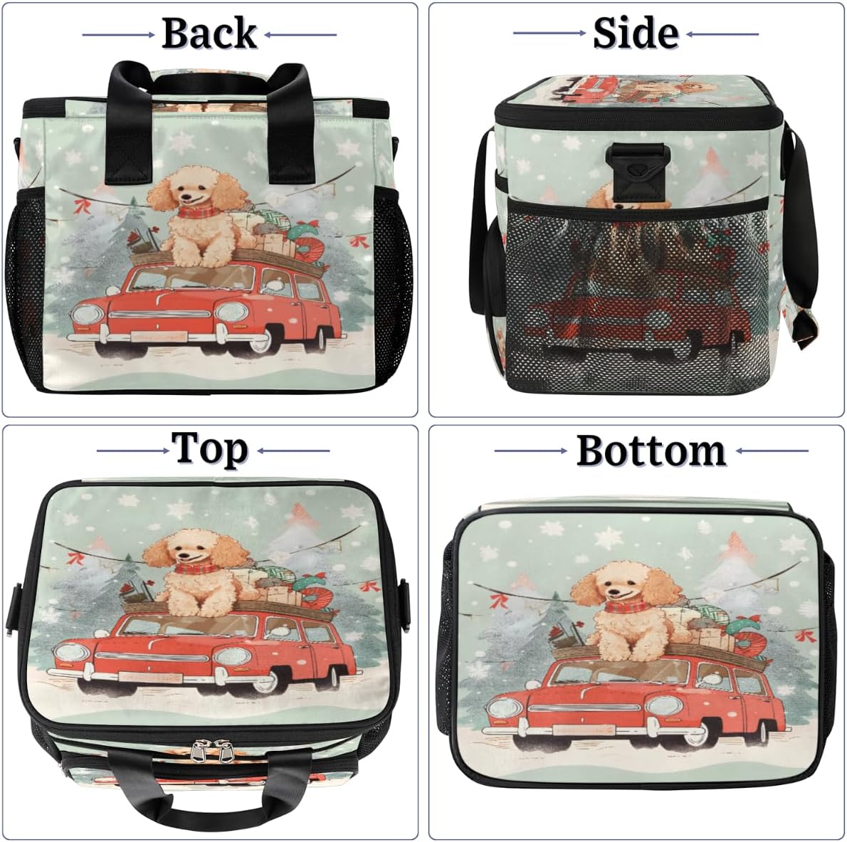 Insulated Picnic Backpack Lunch Box for Women Men Picnic Basket Tote Lunch Bag Picnic Bag Portable Lunch Bags for Picnic, Beach, Work, Trip,Office, Camp Christmas Car with Dog