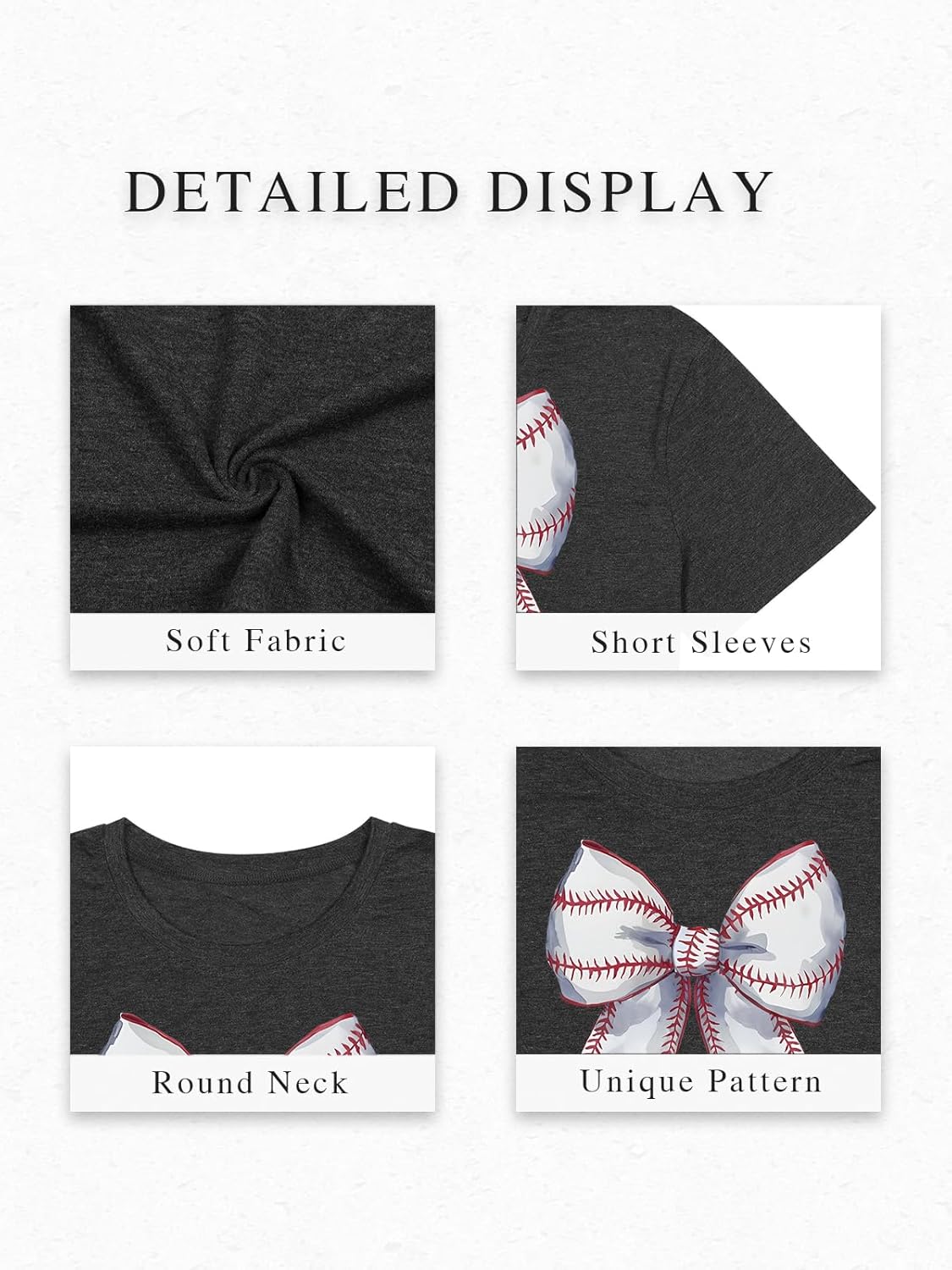 Baseball Shirts for Women Baseball Bow Graphic T-Shirt Softball Mom Tee Game Day Gifts Casual Short Sleeve Tops - Image 4