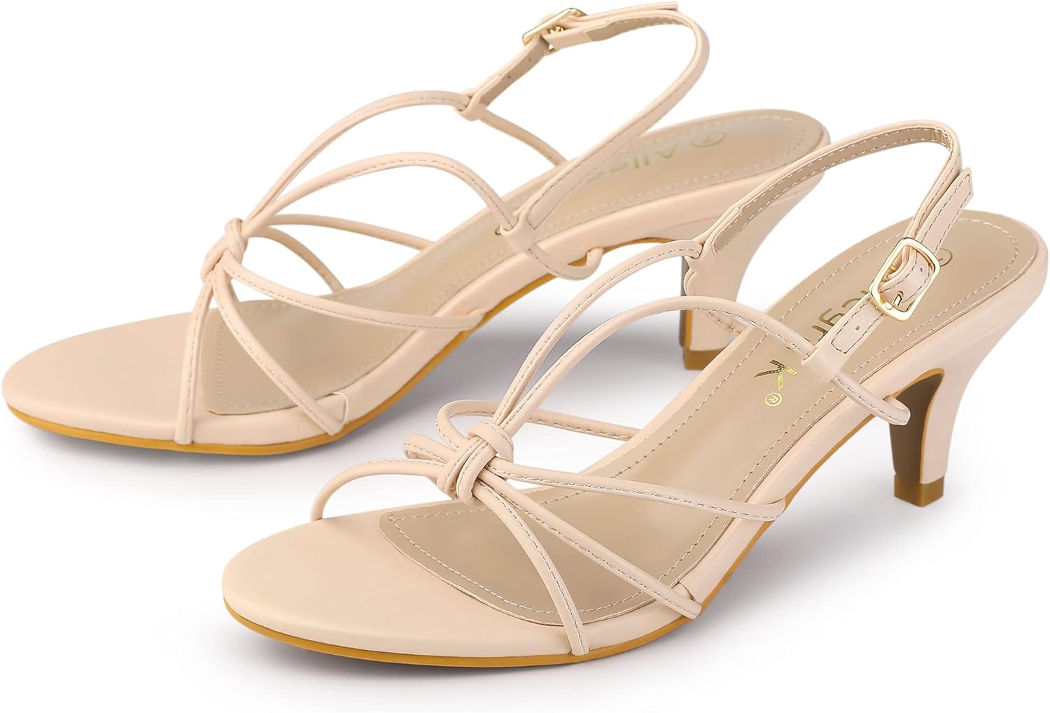 Allegra K Women's Strappy Slingback Kitten Heels Sandals Beige 4 UK/Label  Size 6 US: Amazon.co.uk: Fashion