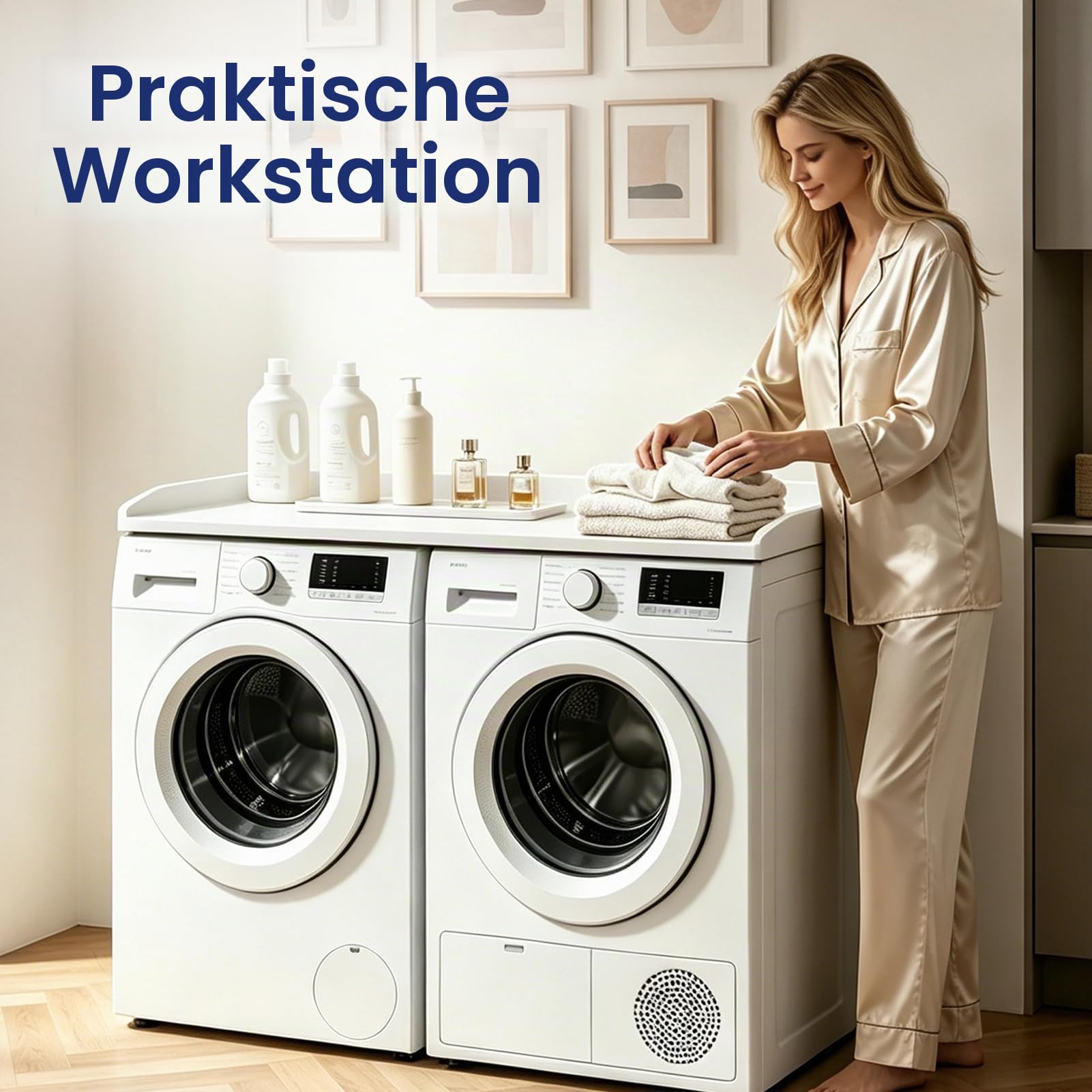 Arbeitsplatte Waschmaschine Trockner, Waschmaschinen Auflage Holz, Wasserdicht & Schneller Aufbau, Laundry Countertop für Waschmaschine & Trockner,bis 50 kg, 120×60×7.5cm (Weiß)