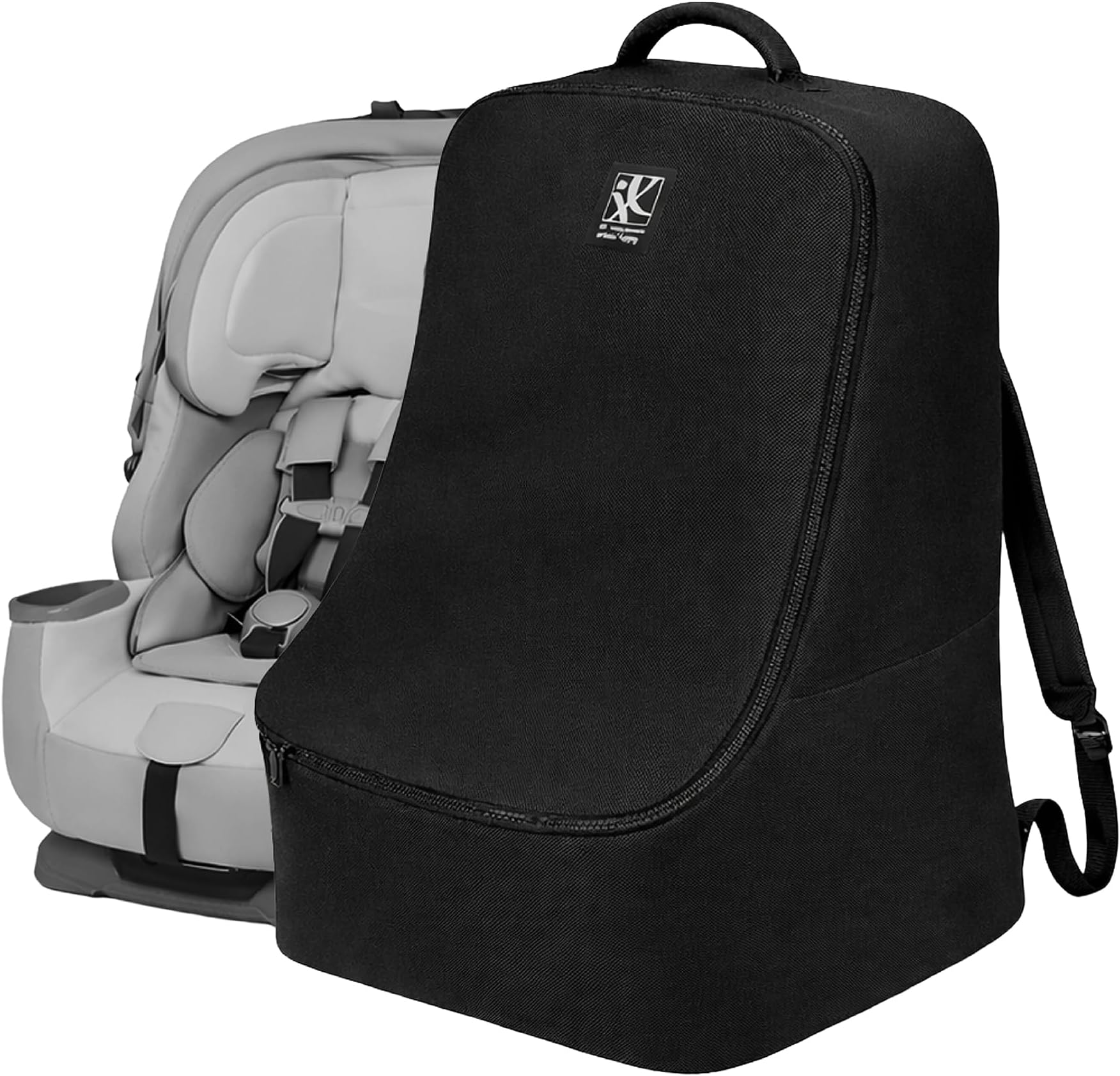Ultimate Padded Backpack Car Seat Travel Bag - Thick Padding, Heavy Duty Backpack, AirTag Holder - Gate Check Bag Fits All Car Seats & Boosters - Black