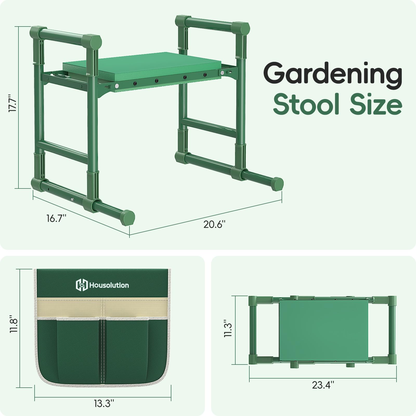Housolution Rodillera y Asiento de Jardín Patas Extensibles Anti-Caída, Taburete Plegable con 2 Bolsas Herramientas, Almohadilla Gruesa Suave – Regalo Jardinería para Mujeres Hombres Adultos Mayores