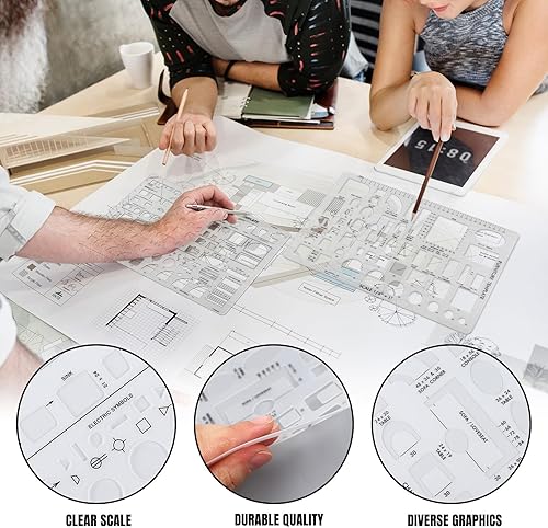 Miniatura 5 de Zonon 10 plantillas de dibujo de plástico, regla geométrica de dibujo geométrico de aluminio triangular de 12 pulgadas, plantillas de medición de