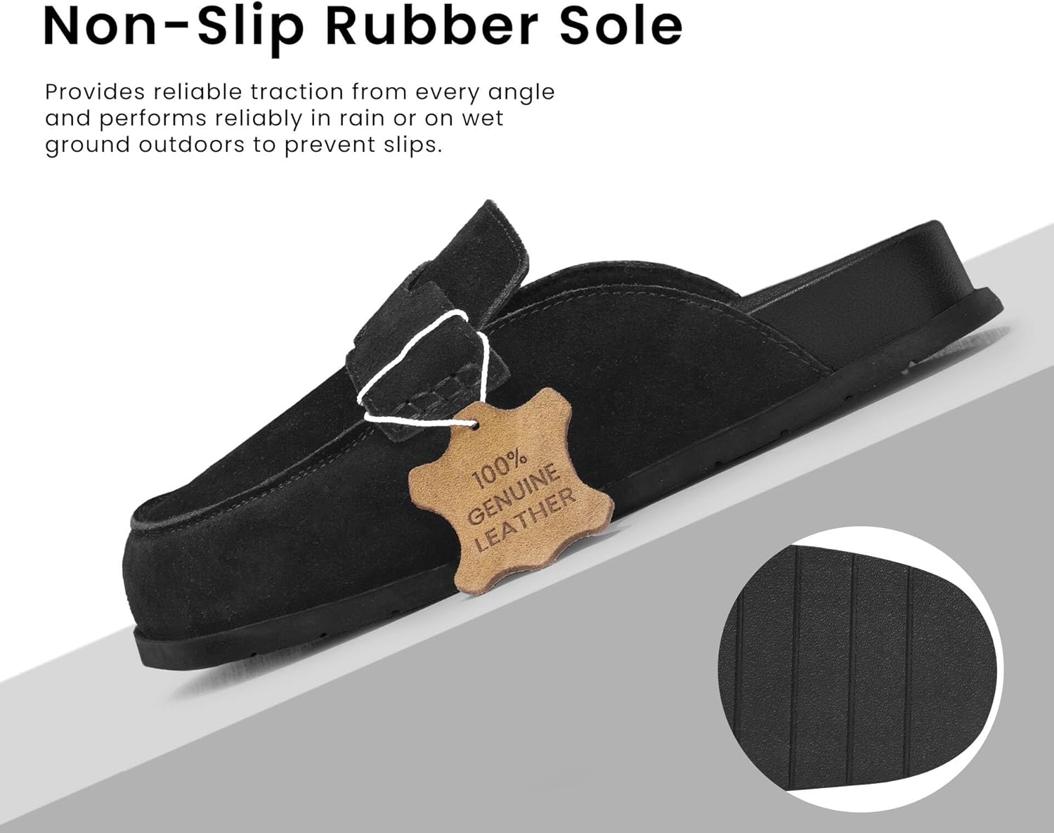 100% Genuine Leather Women's Suede Clogs Slip On Mules with Memory Foam Arch Support & Non-Slip Sole Platform Shoes - Image 2