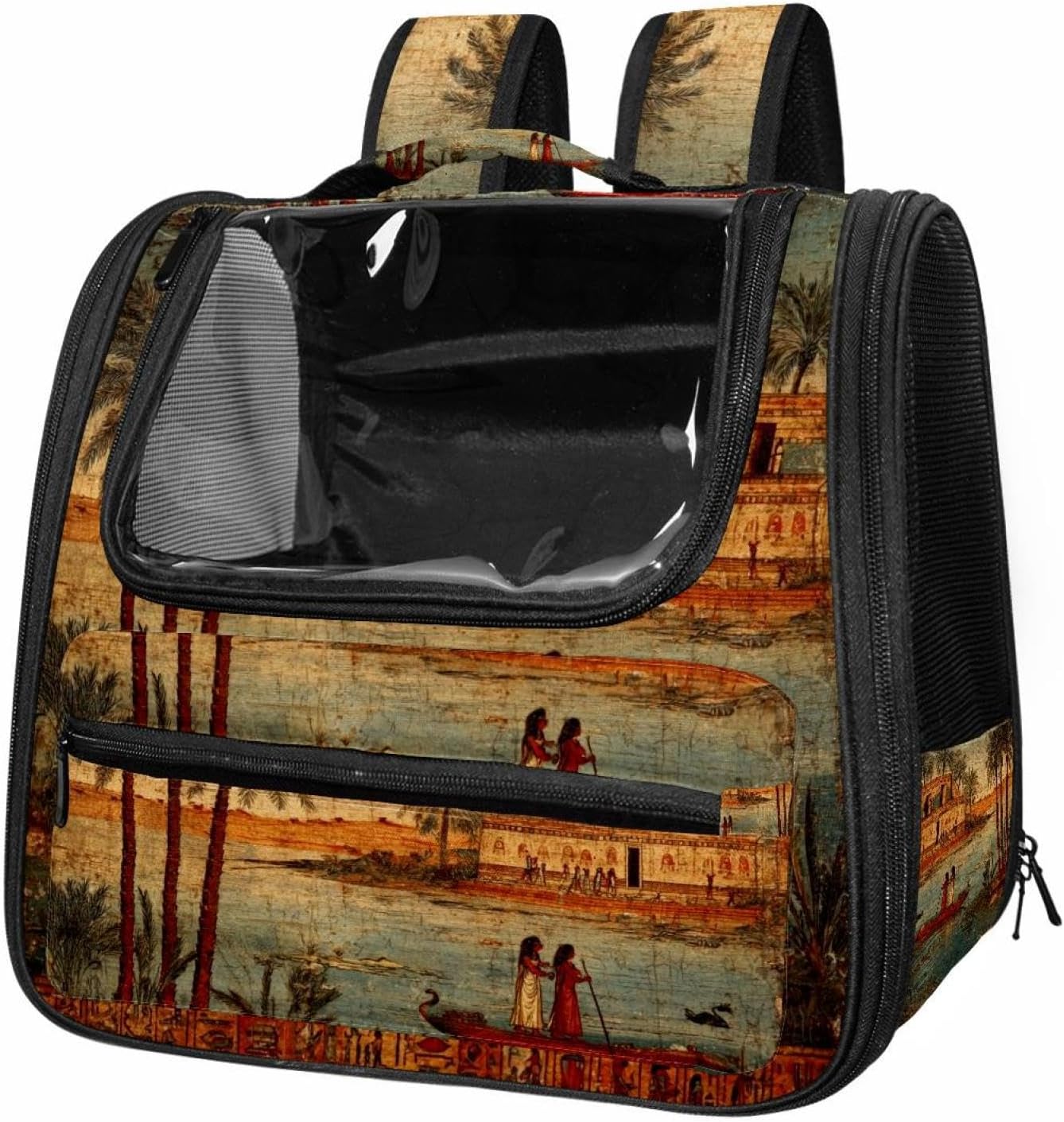 Portable Travel pet Backpack Carrier Hamster Bag Small Dog cat Carrier Breathable Hang Bag, Ancient Egypt Art Painting Retro (3)