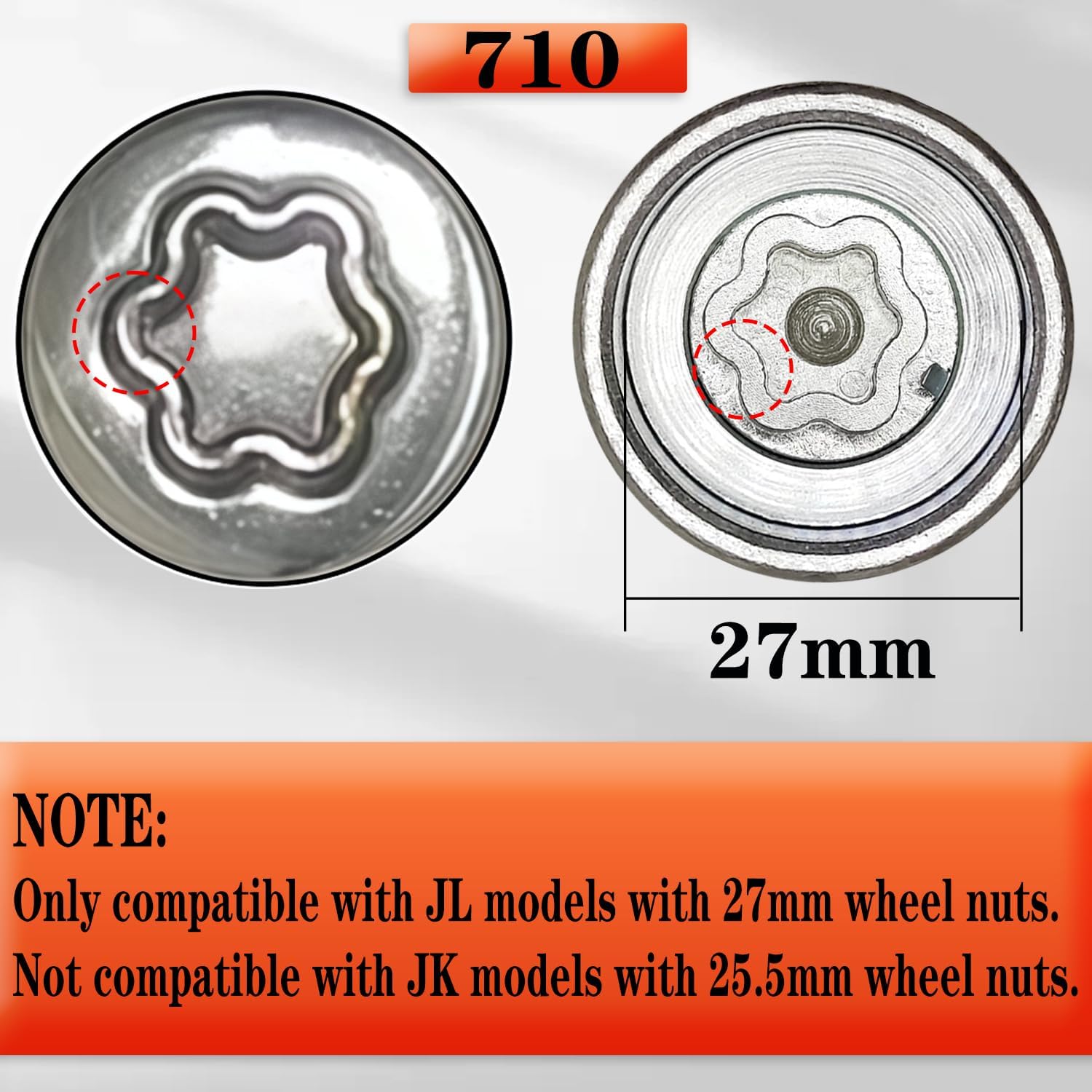JL 710 for 27mm Nuts, Wheel Locking Nut Key for Jeep (JL) Dodge, Wheel Lock Nut Socket Adapter Anti-Theft Lug Nut Removal Tool, Anti-Theft Screw Remover