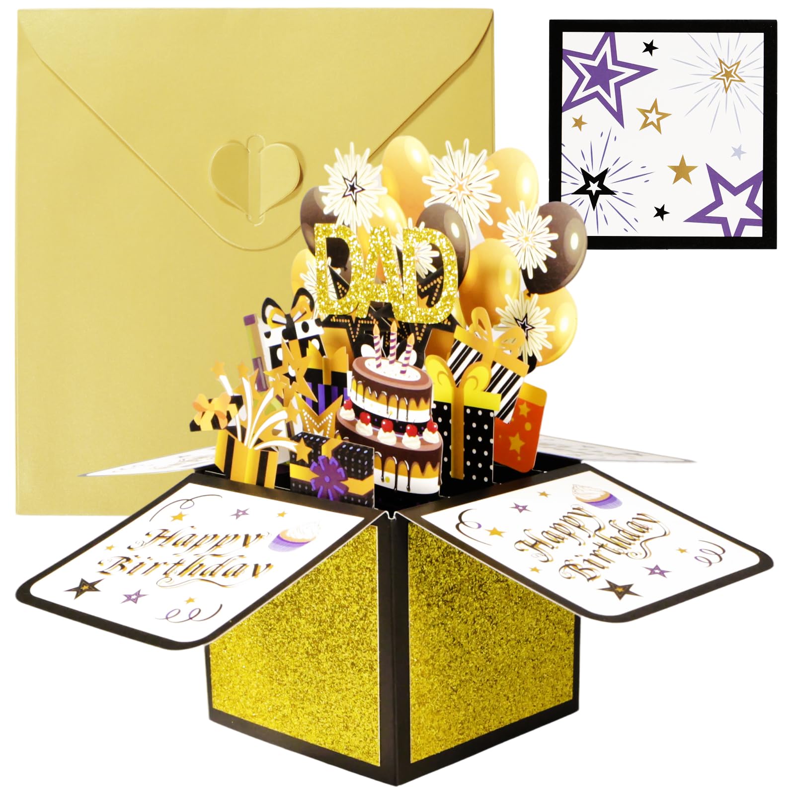 Happy Birthday Pop Up Card for Dad, Personalized 3D Birthdays Gift Box with Envelopes, Pop Up Creative Card Gift for Party Decoration, Birthday Gifts Dad