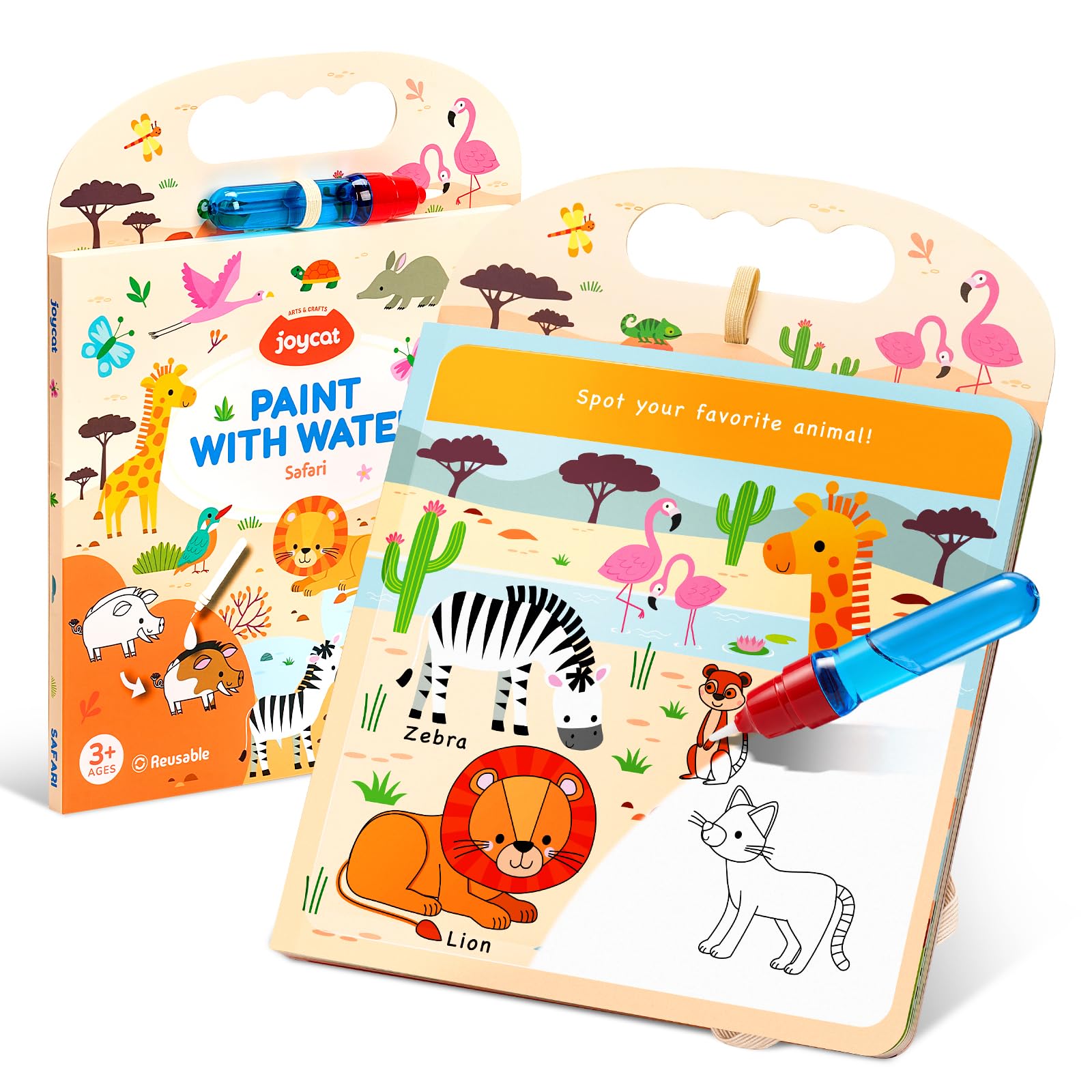 JoyCat Safari Water Coloring Book for Toddlers &amp; Kids, 13 Pages, No-Mess