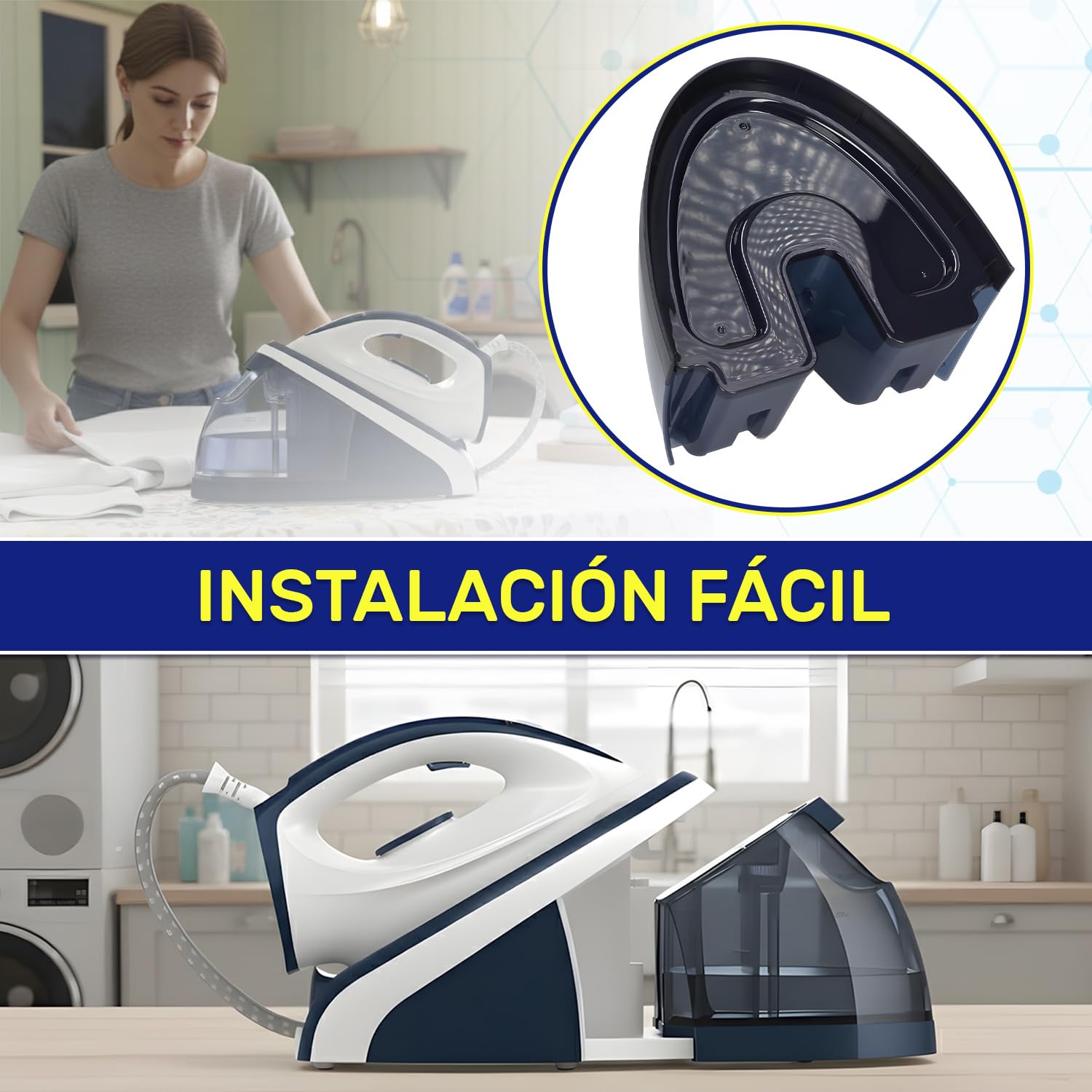 Deposito Agua para Centro de Planchado con Código Original 996510077049 para Philips HI5917 HI5910 HI5916 - MADE IN EU - Garantía de 10 Años - MONTERAL