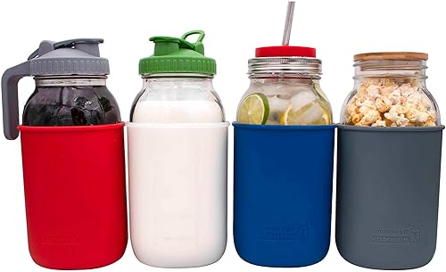 Miniatura 4 de Mason Jar Lifestyle - Paquete de 2 fundas de silicona de medio galón de 64 onzas para proteger tarros Mason (rojo cereza, 2)