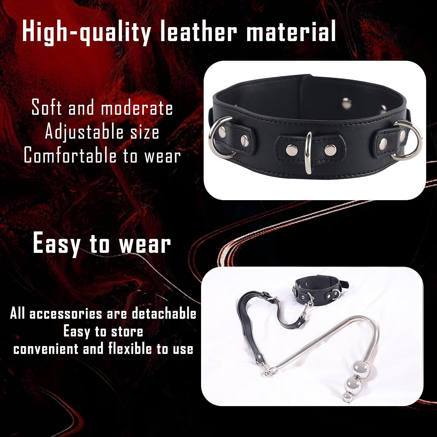 Metal Anal Hook with 3 Balls, Adjustable Bondage Restraint Kit for Couples | Metal anal hook with 3 anal balls. Adjustable cuffs & collar included. Stainless steel durable. Ideal for couples’ BDSM play.