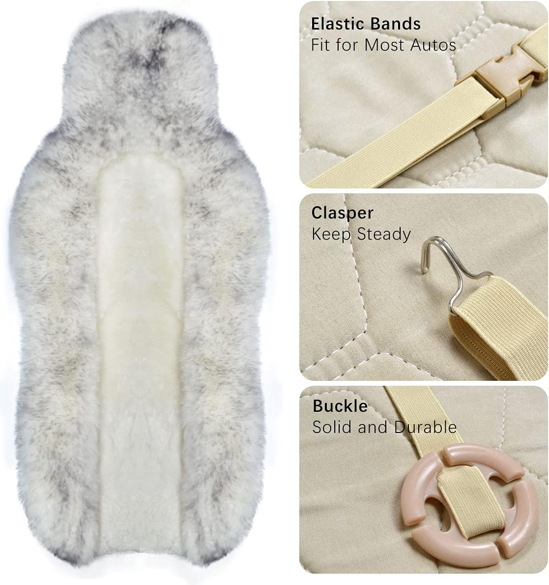 Gracefur Easy-Install Universal Sheepskin Car Seat Covers, Winter Warm Genuine Australian Sheepskin Fur Seat Covers, Airbag Compatible for Sedans, Trucks, SUV, or Van (Grey Tips)