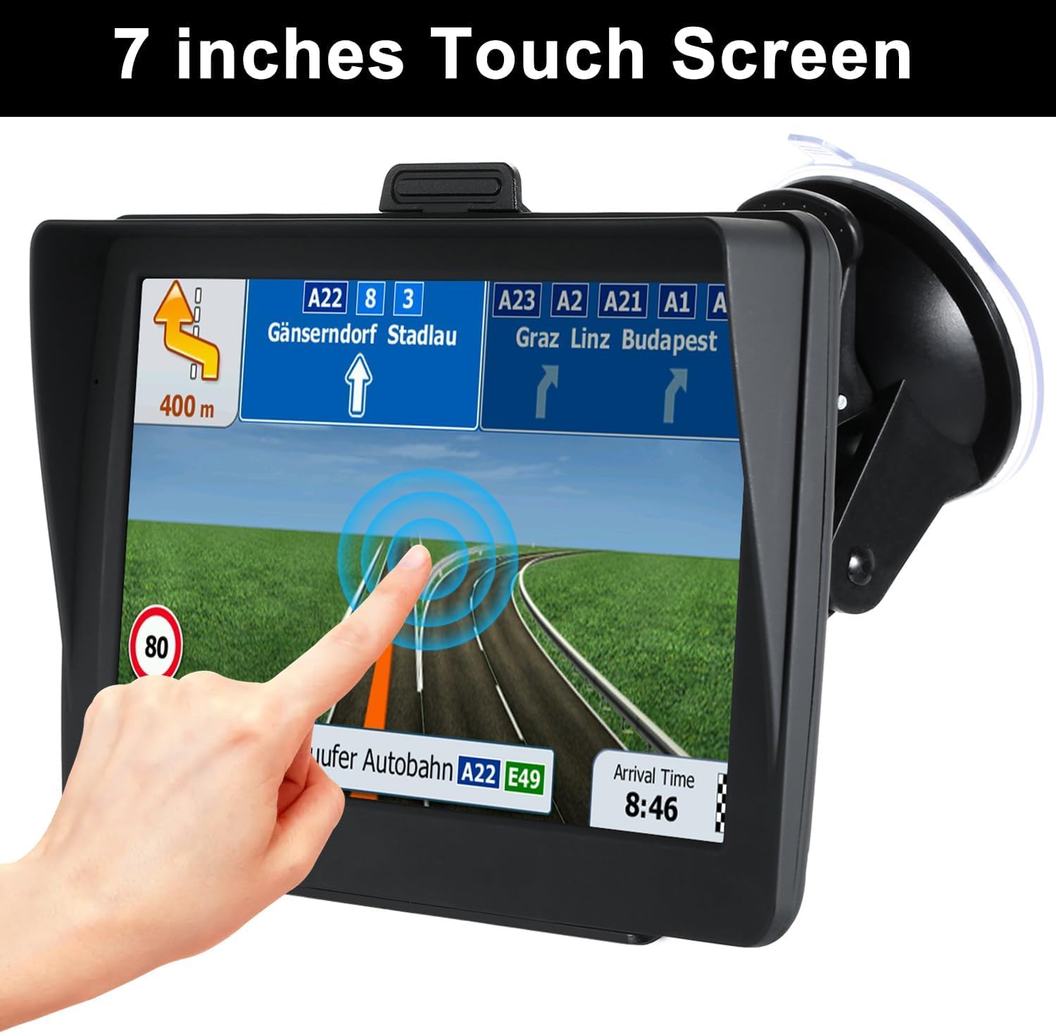 GPS Navigation Voiture 7 Pouces 2025​​ – Cartes Europe, Mises à Jour Gratuites, Alerte Vitesse & Poi, Guidage Vocal pour Camping-Car/Camion