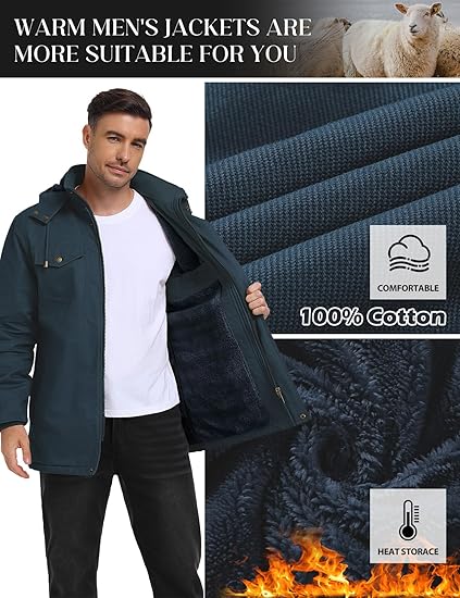 Lonya Heren Winterparka Jassen met Fleece Voering Winter Katoen Militaire Cargo Jassen Volledige Ritssluiting Dikke Meerdere Zakken Warme Windjack Outdoor Wandelen met Afneembare Capuchon, Donkergrijs