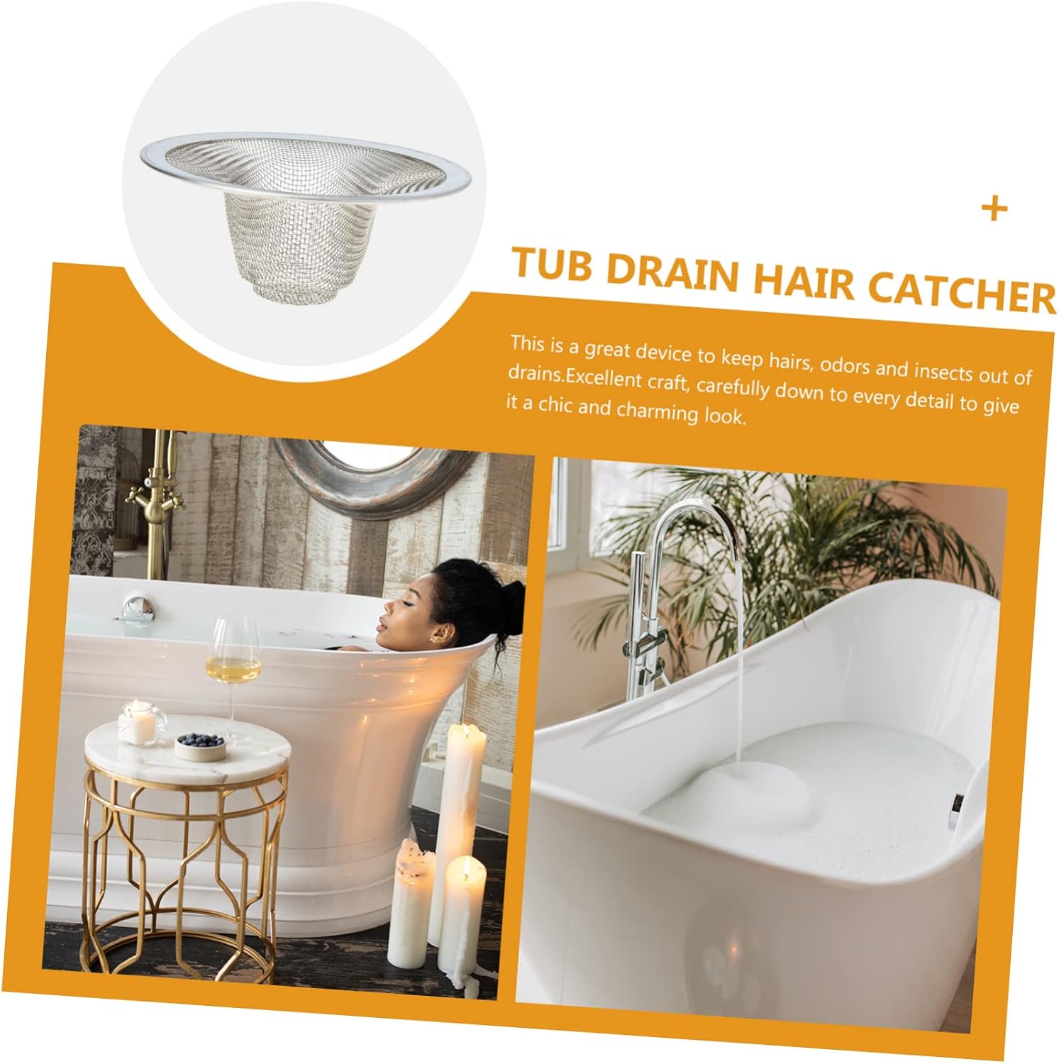 Tofficu 20pcs Stainless Steel Tub Drain Hair Catcher Bath Accessory Narrow Filter for Hair Removal Easy to Install Suitable for Bathtub and Shower Drain Design