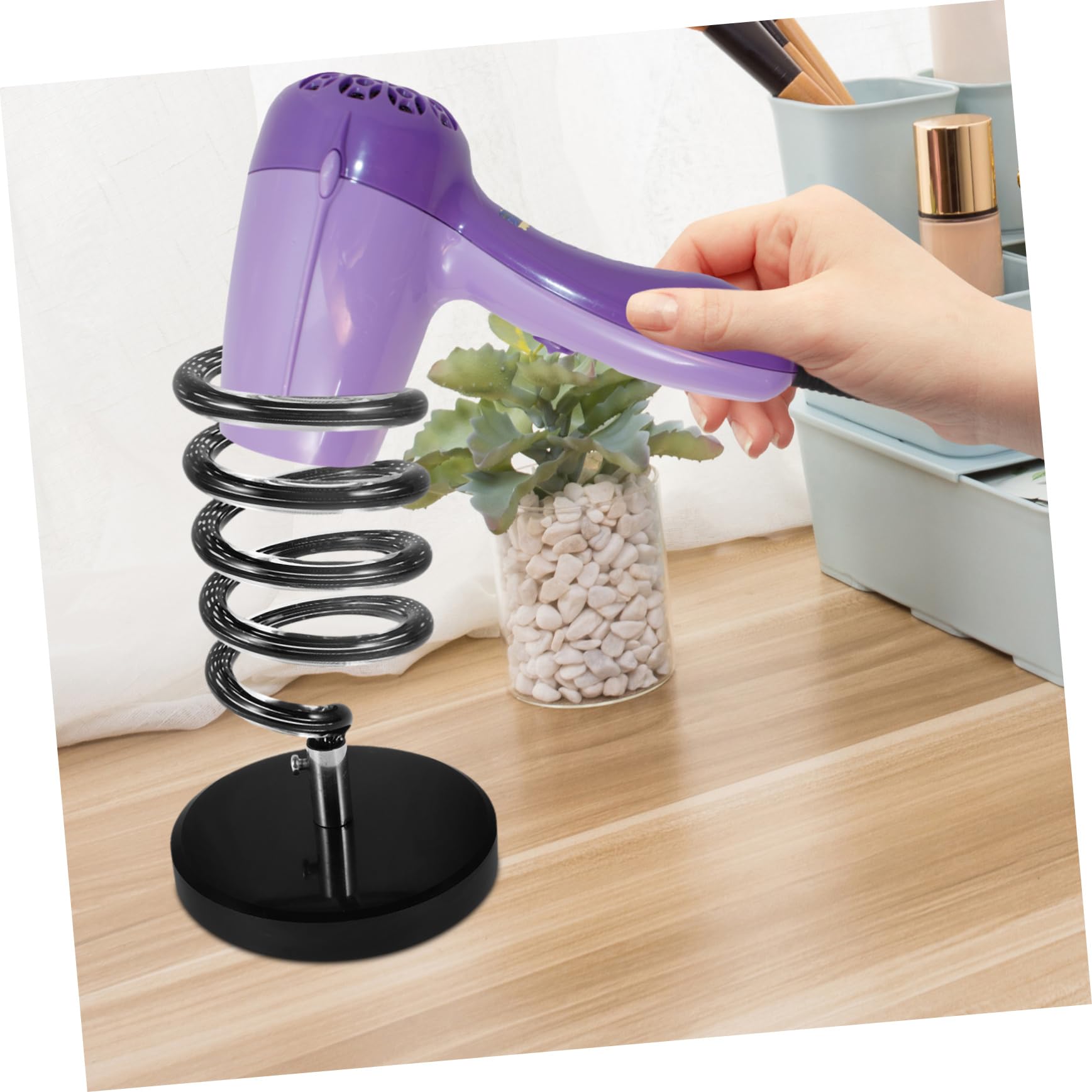 Beavorty Supporto per Asciugacapelli a Spirale in Marmo Nero, Organizer da Banco per Salone e Bagno, senza Foratura, Design Elegante