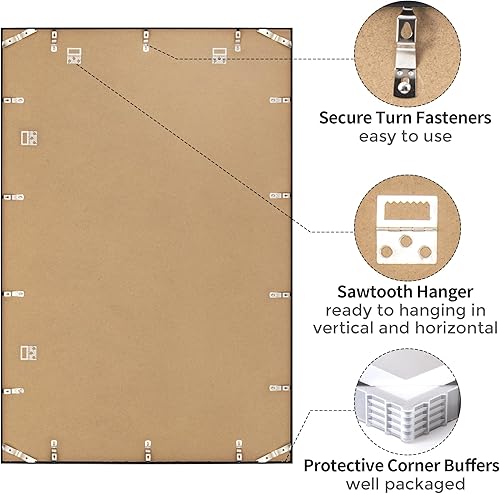 Miniatura 511 de Fun Memories Portarretratos de metal de 16 x 20 pulgadas con paspartú de 11 x 14 pulgadas, acabado de aluminio cepillado, parte delantera de vidrio