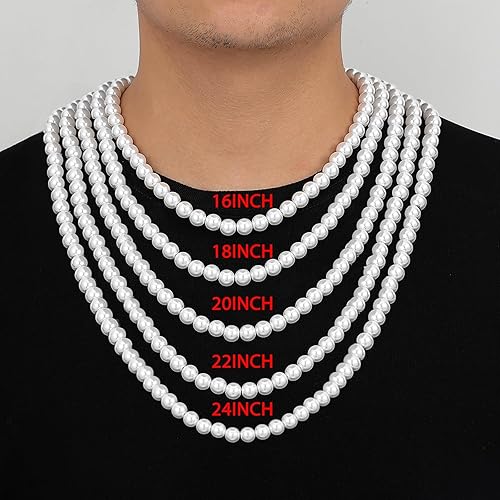 Miniatura 5 de MJartoria Collar de perlas para hombre, collares de perlas de 16 a 24 pulgadas para mujer, gargantilla de perlas blancas de 0.316 a 0.315 pulgadas