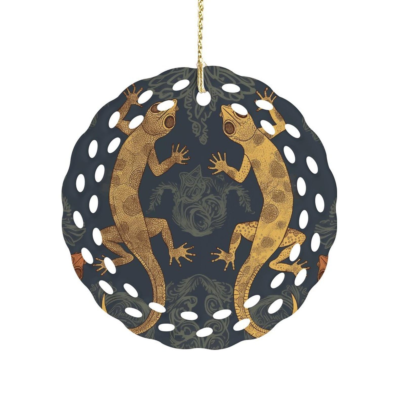 Fekiloot Women's Style Gecko Lizards Ceramic Ornaments 3 Inch Round,Holiday Keepsake For ,Girls,Pet Owners,Hanging Ornament Gifts Idea For Home