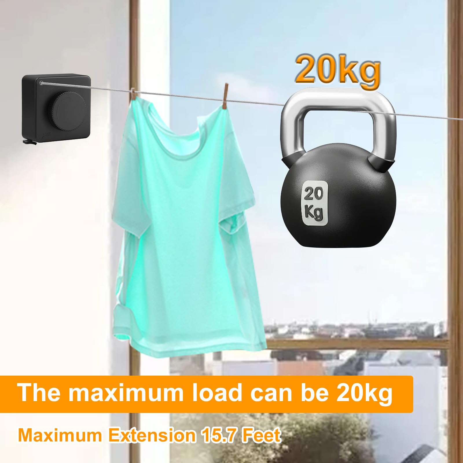 Retractable Washing Line, 15.7ft Retractable Clothes Line Indoor - Image 2