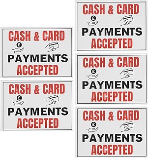 5 Stück "Cash & Card Payments Accepted", wasserfest, einseitig, 148 x 105 mm, Schilder, geeignet für die meisten glatten und trockenen Oberflächen