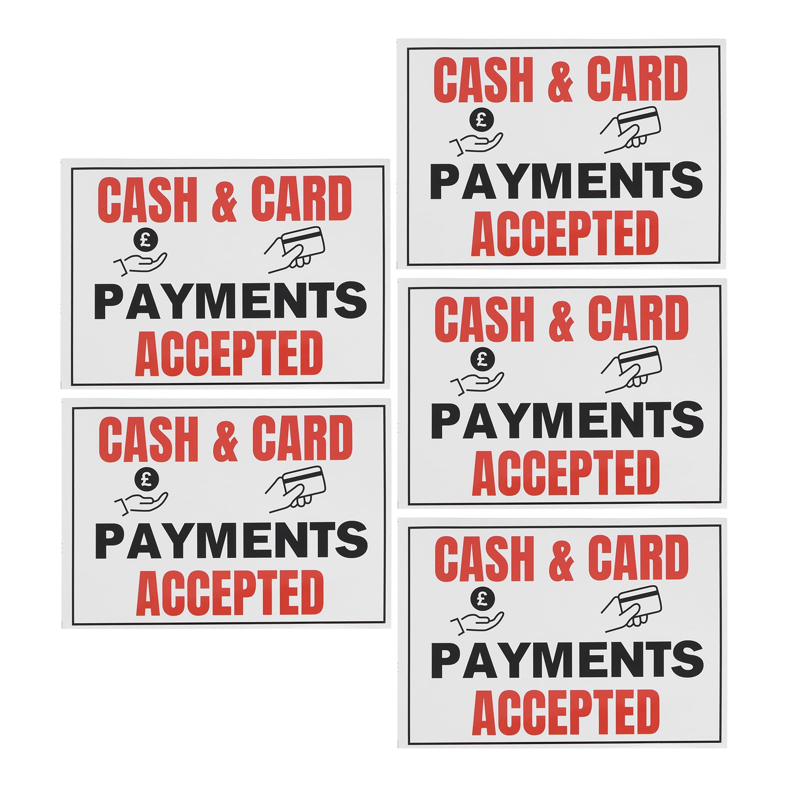 eMagTech 5pcs Cash & Card Payments Accepted Waterproof Single-Sided Stickers 148x105mm Business Payment Accepted Signs Suitable for Most Smooth and Dry Surface