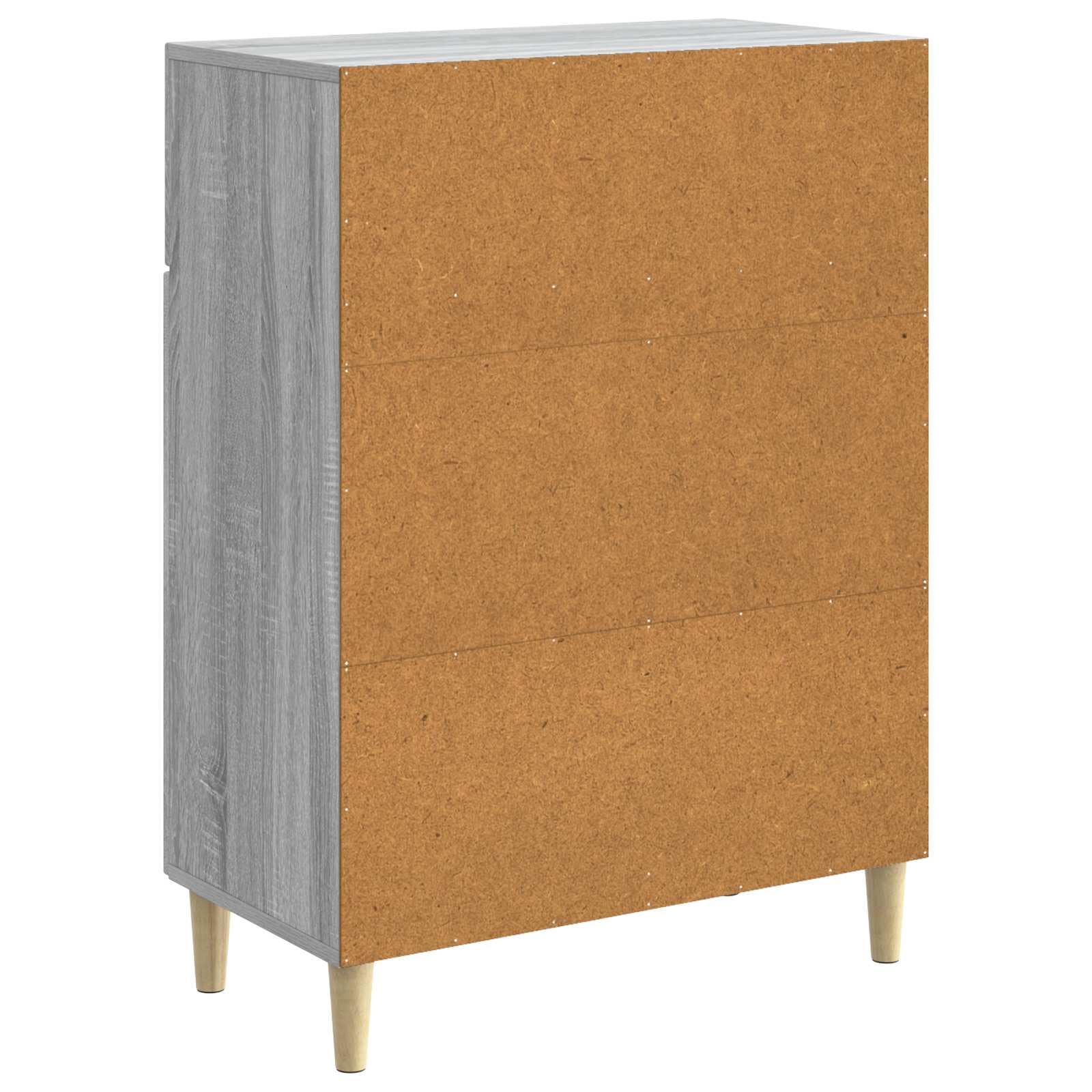 Bufet Sonoma szary 66 x 34,5 x 90 cm z drewna inżynieryjnego, meble vintage z półkami, drzwiami i szufladami do salonu lub jadalni, elegancki design i wygodne przechowywanie.