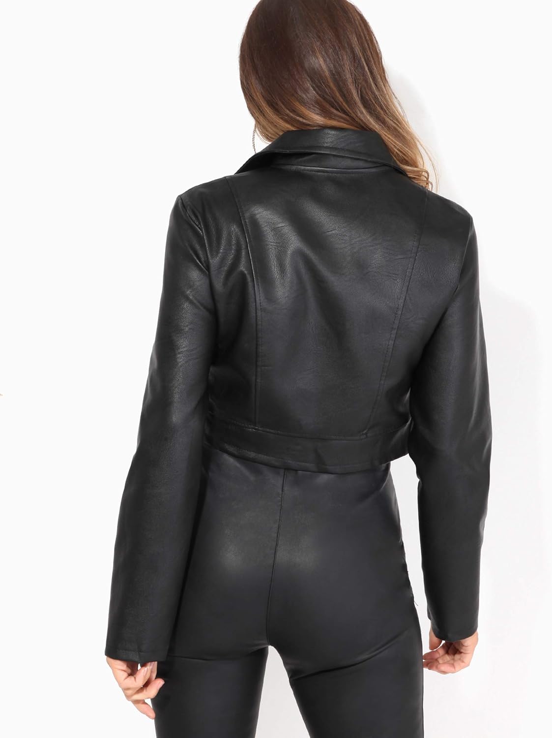 KRISP Womens Soft PU Vegan Faux Leather Cropped Biker Moto Short Jacket Coat