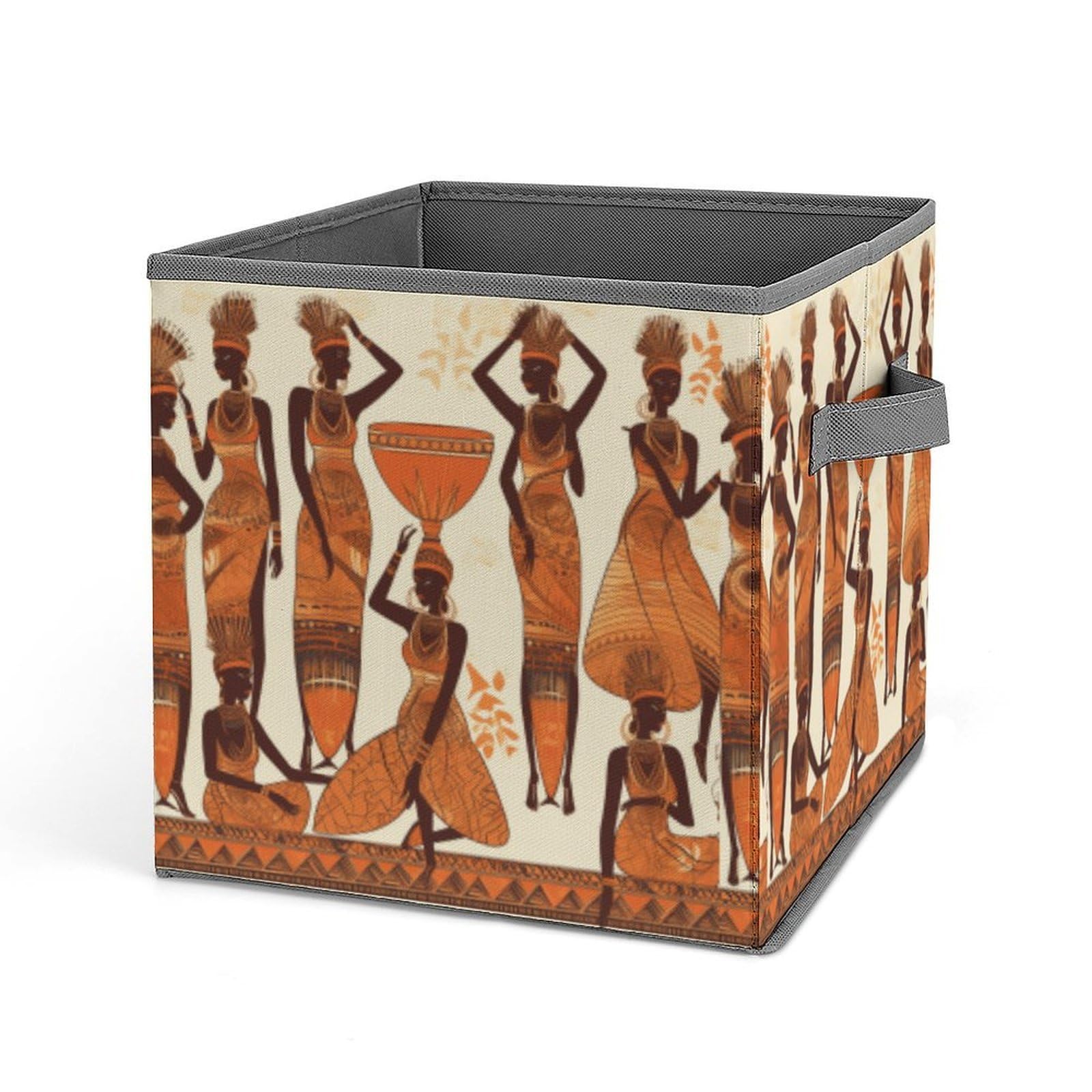 DWVTSLH African Tribal Woman Cube Storage Bins with Handle, Foldable Storage Cubes, 11 Inch Large Storage Baskets, Washable Fabric Closet Organizer for Shelves, Decorative Clothes Storage Boxes