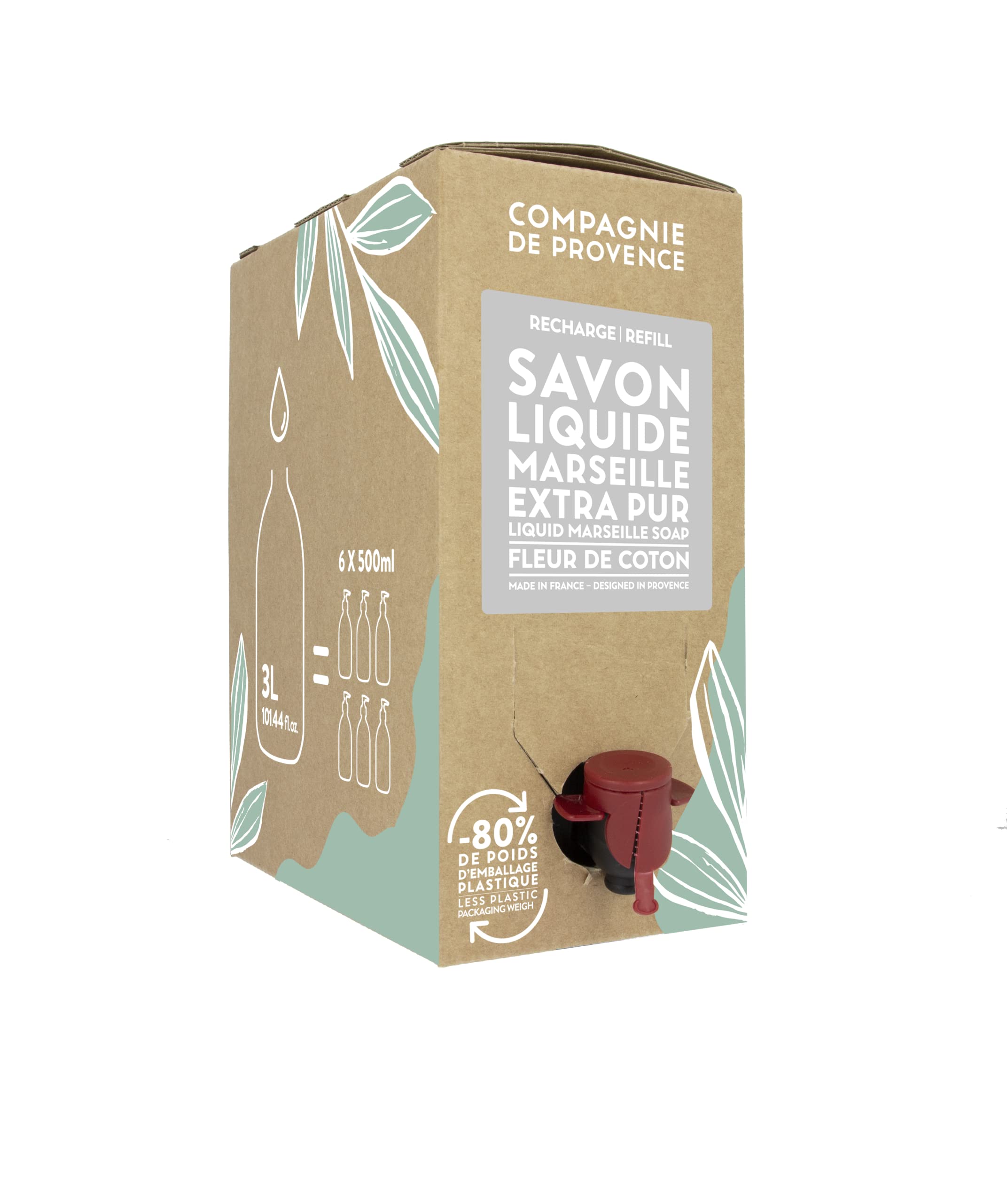 Compagnie de Provence Savon de Marseille Extra reine Flüssigseife, Baumwollblume, 300 ml, Öko-Nachfüllpackung