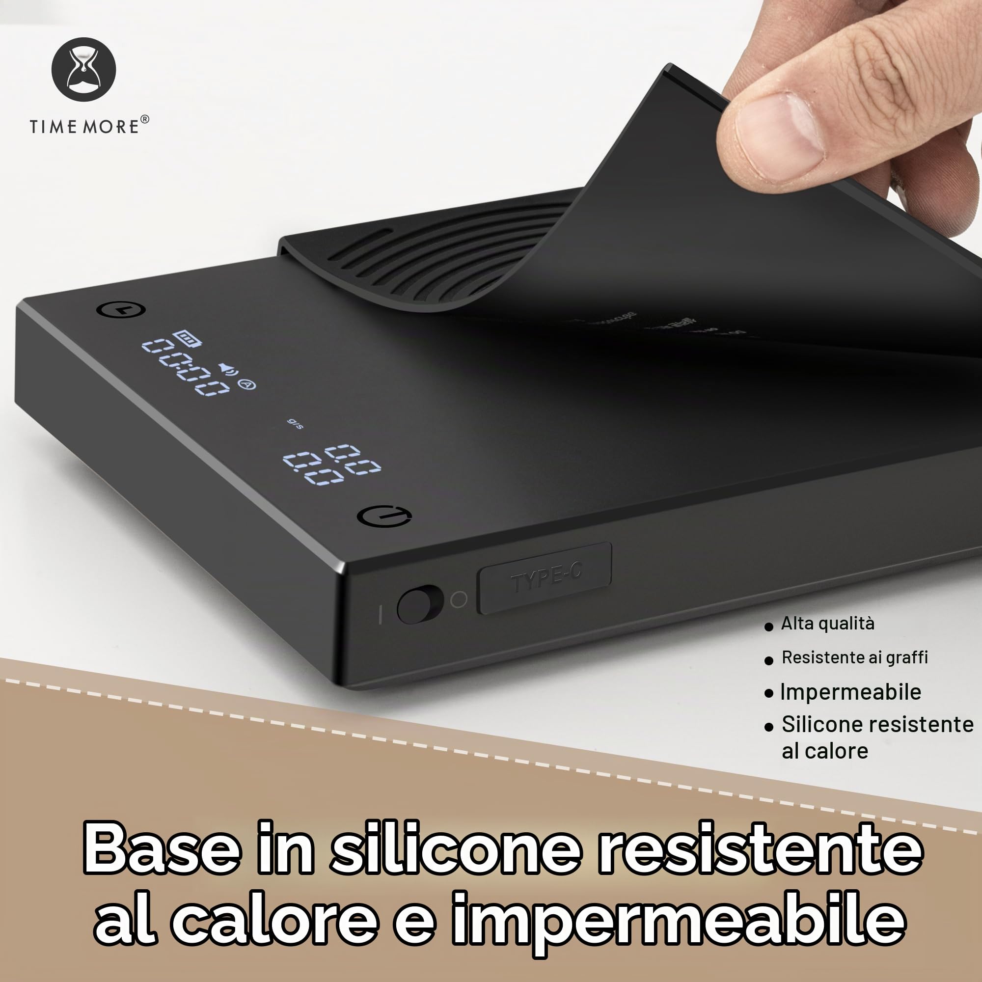 Black Mirror Basic 2, Bilancia da caffè TIMEMORE con timer per caffè filtro, controllo del flusso, precisione di 0,1g, timer automatico, capacità di 2000g, nero