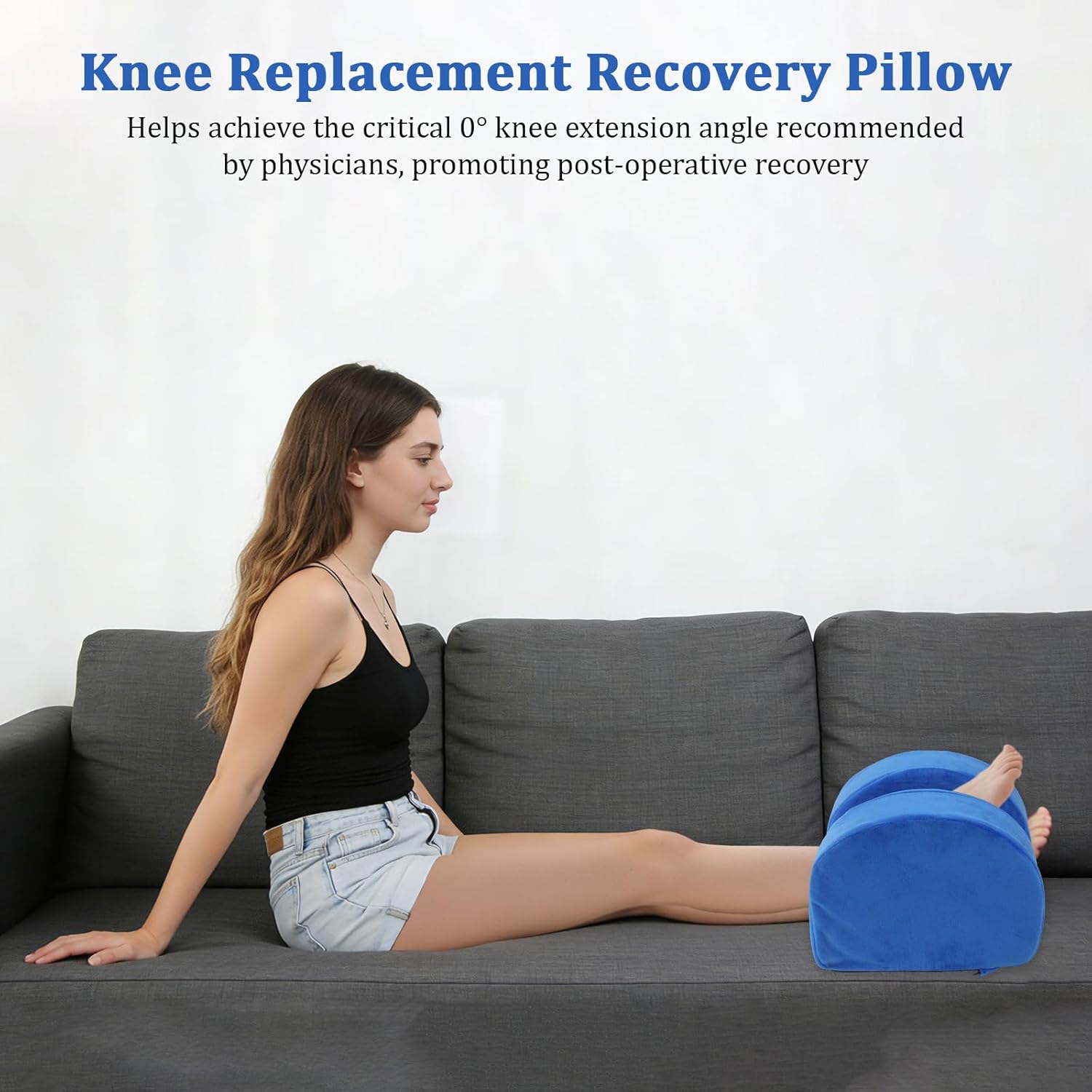 Knee Recovery Pillow for Post-Surgery with Memory Foam, Orthopedic Leg Positioning Pillow, Knees Support & Elevation Pillows, Ideal for Knee Replacement Recovery, Injury and Rest (Blue)