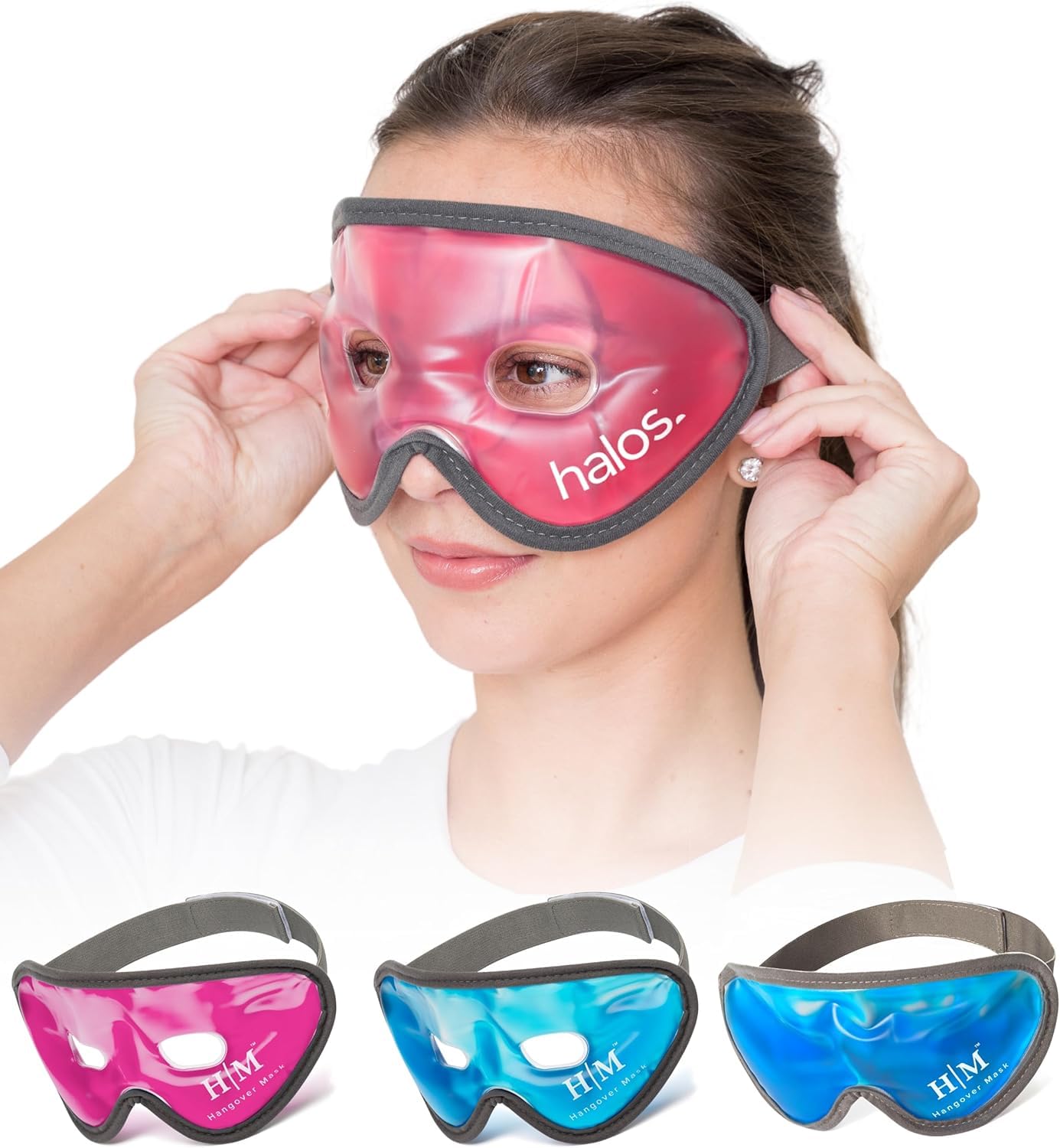myhalos Kühlmaske Gesicht gegen Geschwollene und Müde Augen│ Augenringe│ Kopfschmerzen│ Migräne│ Kater und Sonnenbrand - Wärme- und Kühlbrille für die Augen – Eismaske Gesicht Männer & Frauen
