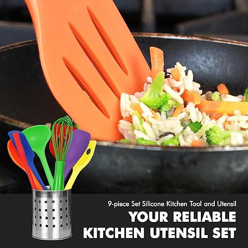 Miniatura 5 de Chef Craft - Juego de utensilios de cocina de silicona de alta calidad de 9 piezas, multicolor (42088)