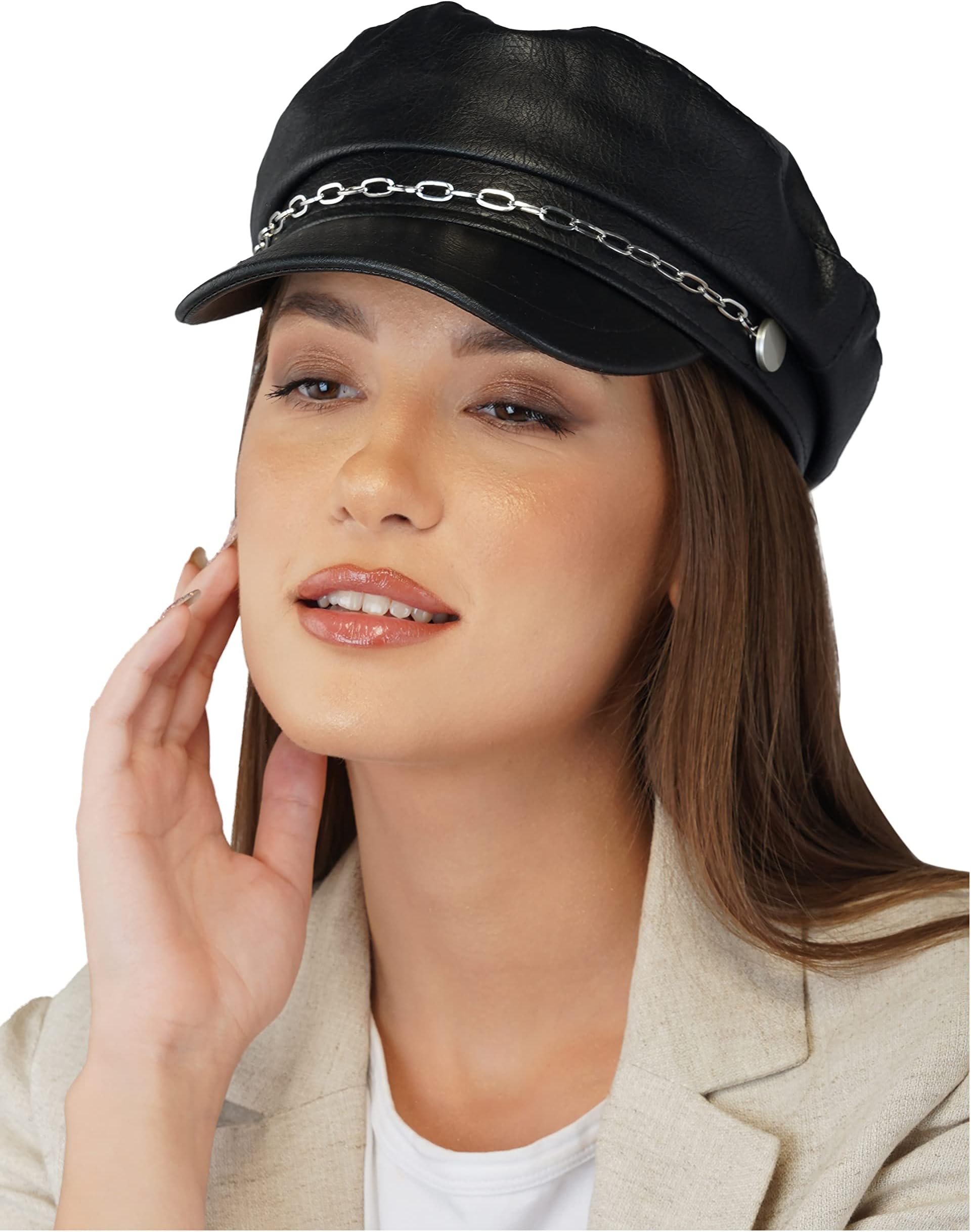 iSWEVEN French Beret Cap Summer Season Unisex Artist Newsboy Hats, Ascot Cotton British Style Adjustable Women's Caps (8123A, Free Size, Black)