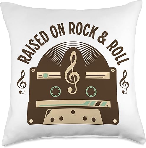 Rock and Roll by KD Almohada de música de Rock and Roll con diseño de casetes de discos y discos de disco de 18 x 18 pulgadas, multicolor