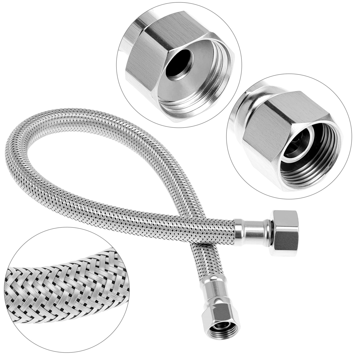 QWORK Tuyau de robinet de 40,6 cm, 10 lignes d'alimentation tressées en acier inoxydable, lignes d'alimentation de robinet, 40,6 x 0,95 cm Comp x 1,27 cm