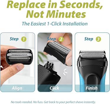 32B Replacement Shaver Heads, Compatible with Braun Series 3 Shavers –Compatible with Braun 3040s, 3010s, 310s, 3000s, 3050cc, 3080s, 390cc & More – Black
