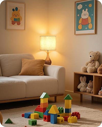 Miniatura 7 de Lámpara de mesa pequeña, lámpara de escritorio de madera con pantalla de lino beige y base en forma de botella de madera natural, lámpara de noche