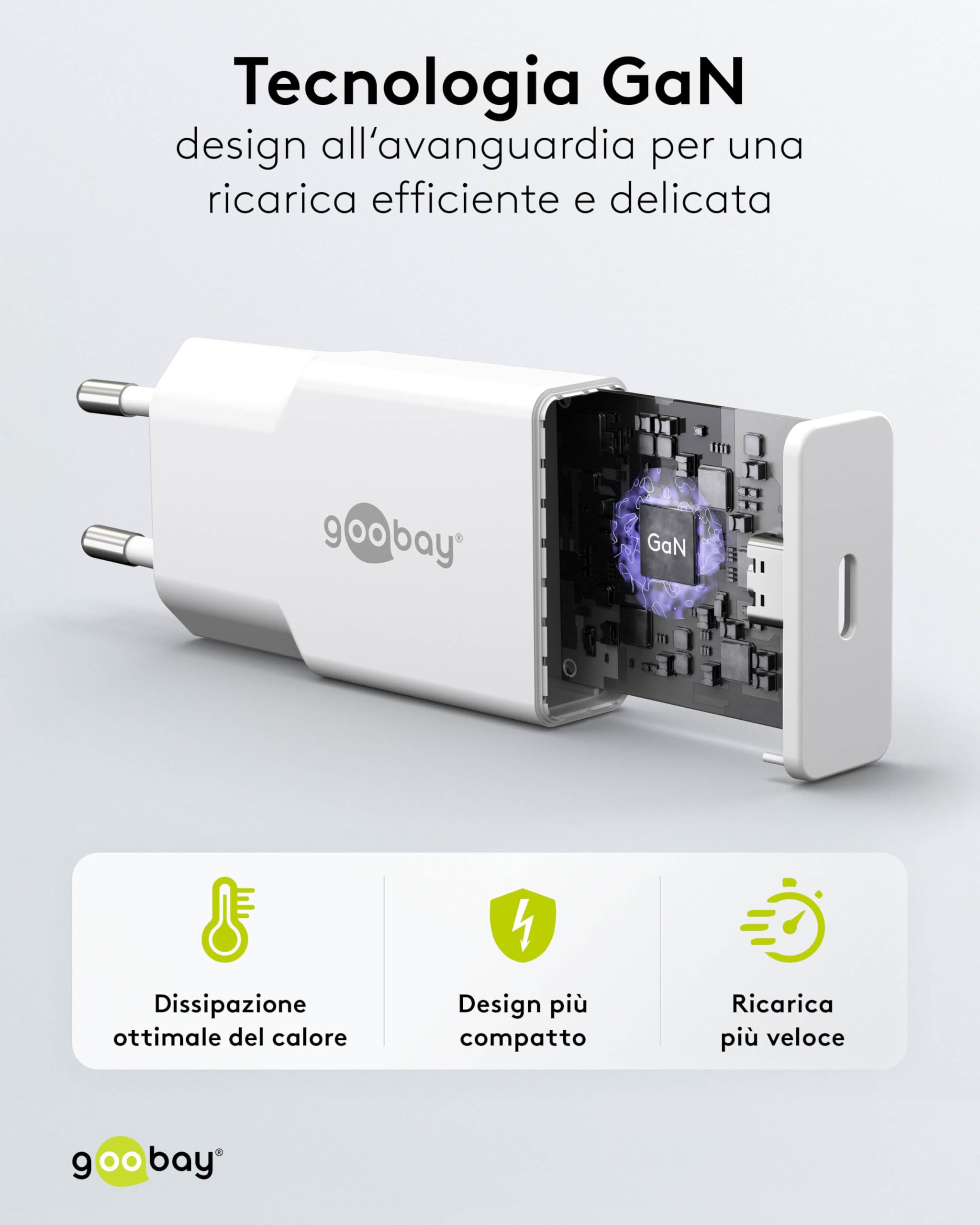 goobay Caricatore USB C GaN da 30W, adattatore di alimentazione super sottile con Power Delivery, per MacBook Air, iPhone, Samsung Galaxy, iPad Pro, Pixel - bianco - 75736