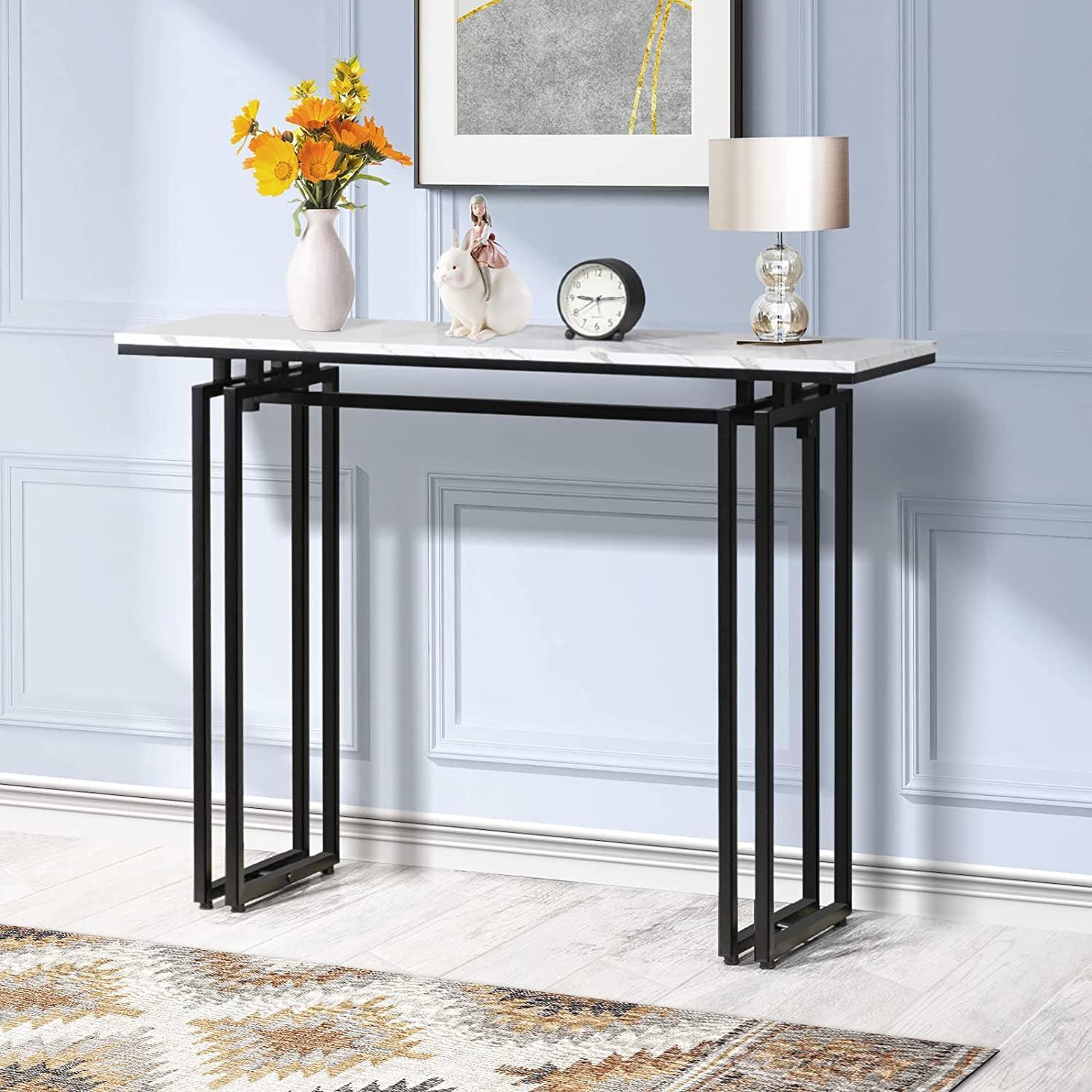 Weston Crafts Console Table, Narrow Entryway Table with Metal Black Base for Living Room, Entryway, Hallway, Sofa, Entrance