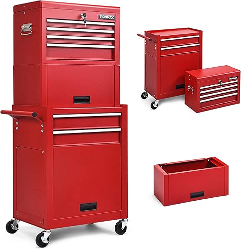 DORTALA Armario de herramientas con ruedas de 6 cajones, baúl de almacenamiento de herramientas, caja de herramientas con cerradura, organizador de