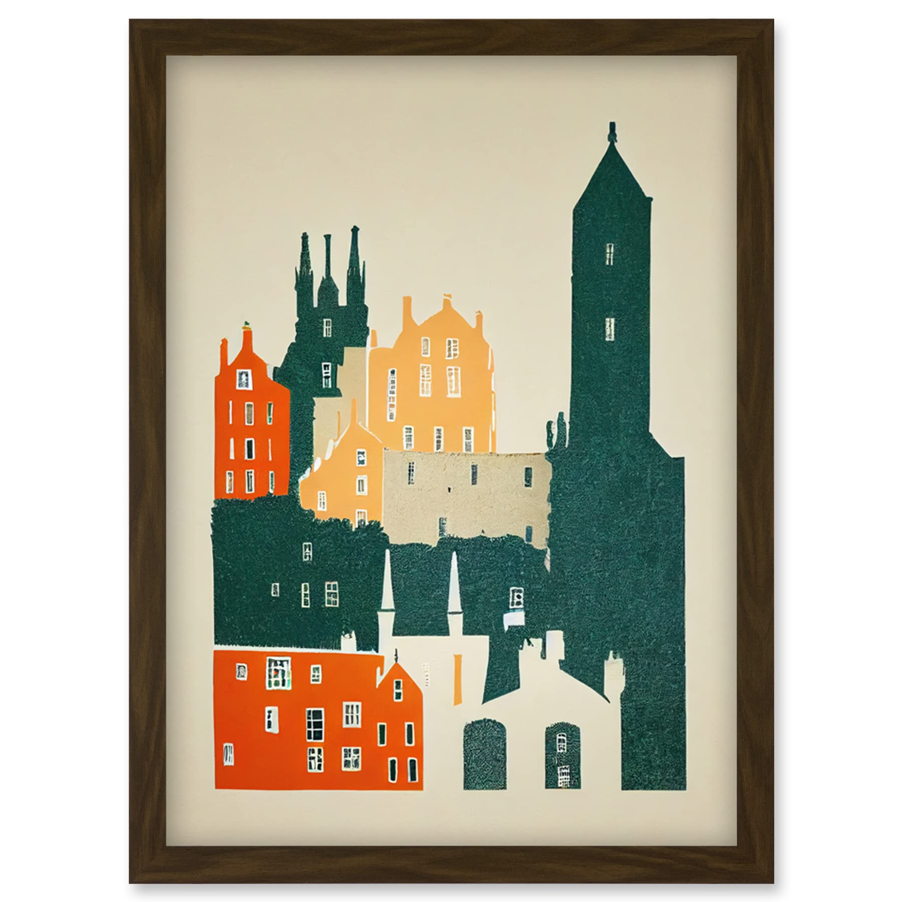Wee Blue Coo Edinburgh Old Town Retro Street Illustration Artwork Framed Wall Art Print A4