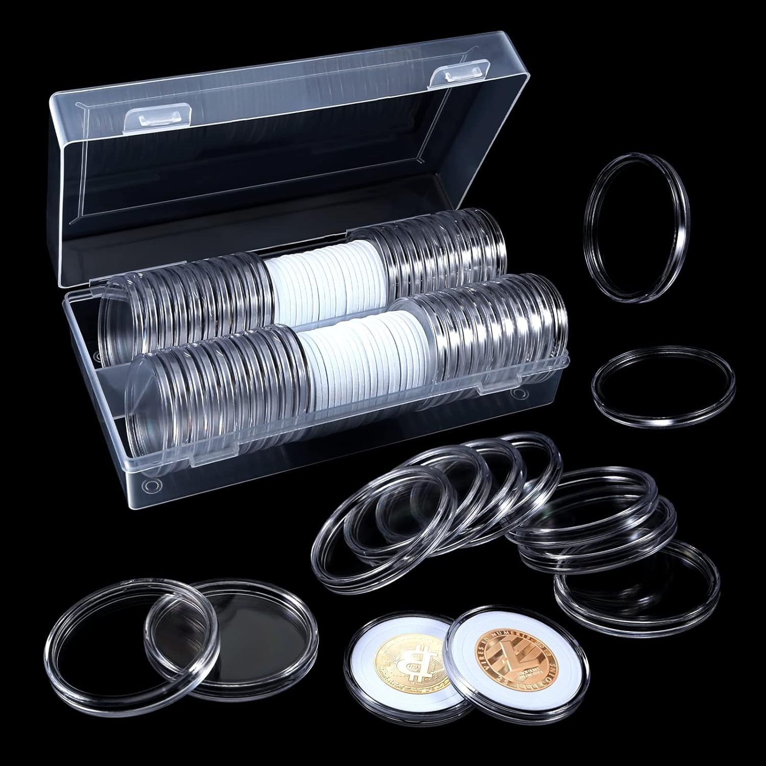 PAKESI Coin Capsules (46mm) 40 Pcs Round Coin Capsules Coin Holder Case