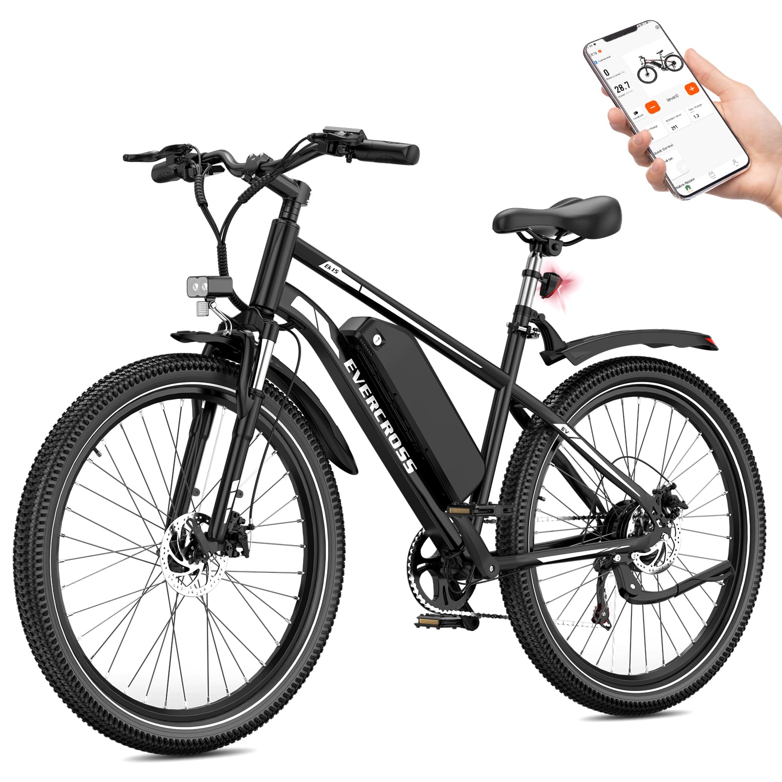 EVERCROSS EK15 Bicicleta Eléctrica para Adulto, E Bike 27,5'' con Pedaleo - APP, Motor 250W, Batería 36V 13AH, 15/20/25 km/h, Cambio de 7 Velocidades, Bicicletas Electricas Urbanas Montaña para Unisex