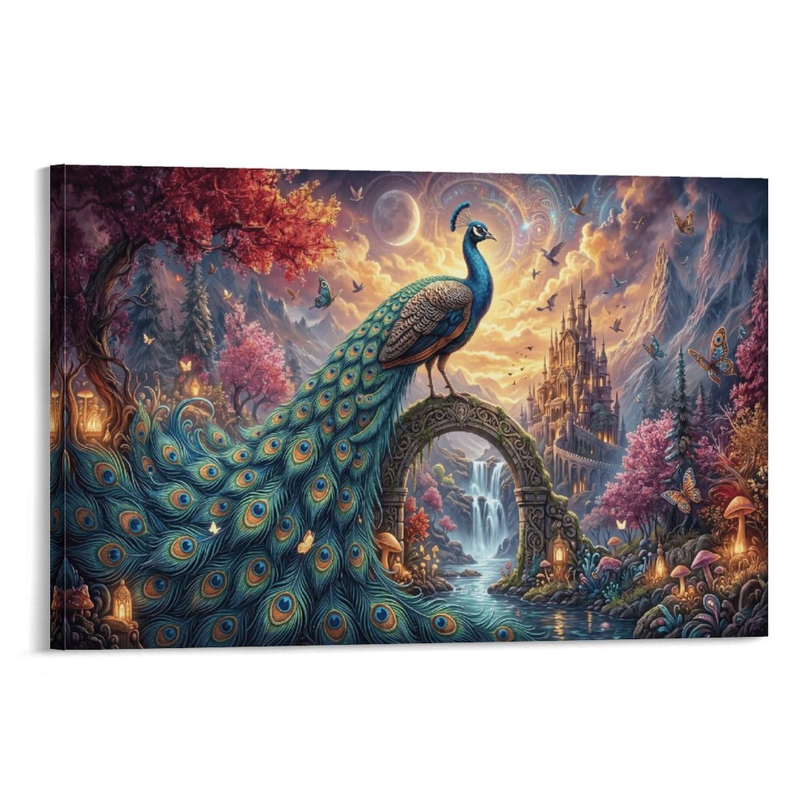 XPASHIQWC Peacock Wall Decor Poster Galaxy Waterfall Giclee Canvas Prints Modern Wall Art Picture Wall Hanging for Bedroom Living Room Decor 24x36inch(60x90cm)