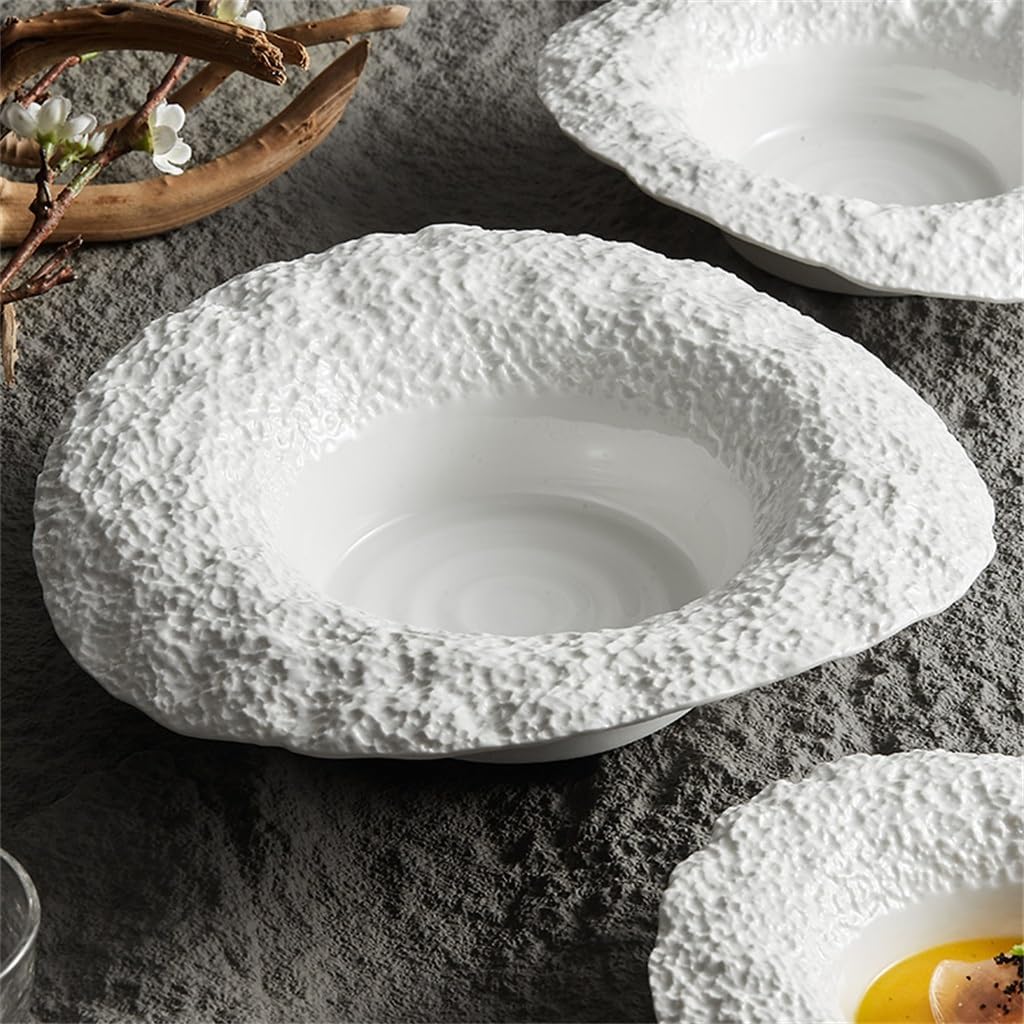 Imitation Rock Grain Ceramic Hat Bowl Pasta Plate White Salad Home Deep Soup