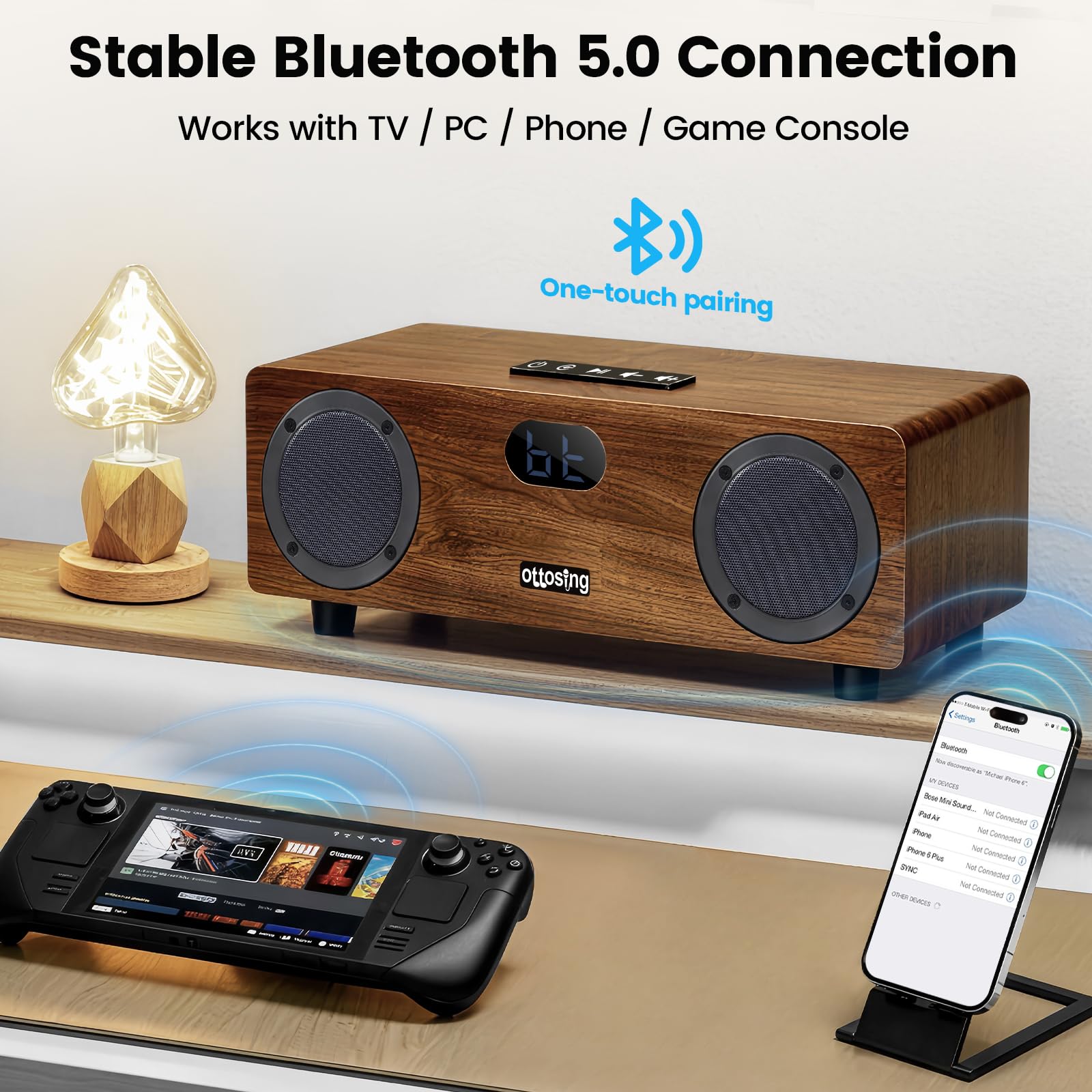 Altoparlante Bluetooth a 2.0 canali 40 W, Bluetooth 5.0 con ottico/coassiale/HDMI ARC/AUX/USB, DSP Tuning altoparlante in legno supporta MP3/WAV, suono stereo per casa/interno