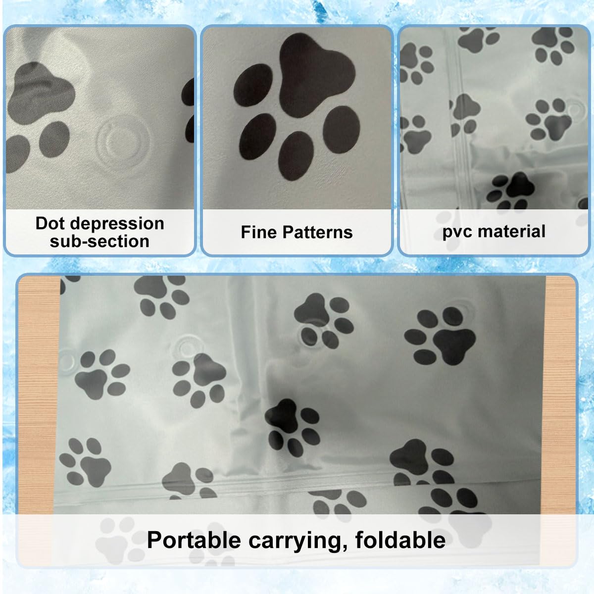 Chłodząca mata dla psa z wkładem wodnym 60 x 90 cm, chłodzące łóżko dla psa z nietoksycznym żelem, odporna na zarysowania, dla dużych, średnich i małych psów, lato i podróże – szary